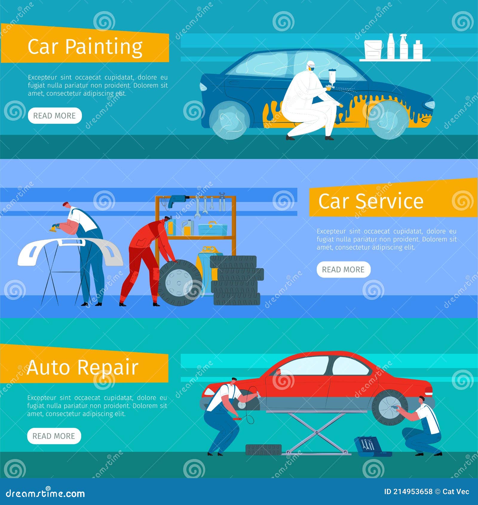 Car Repair Service, Vector Illustration. Man Character Work at Cartoon  Garage, Auto Mechanic Concept Set Stock Vector - Illustration of  automotive, horizontal: 214953658
