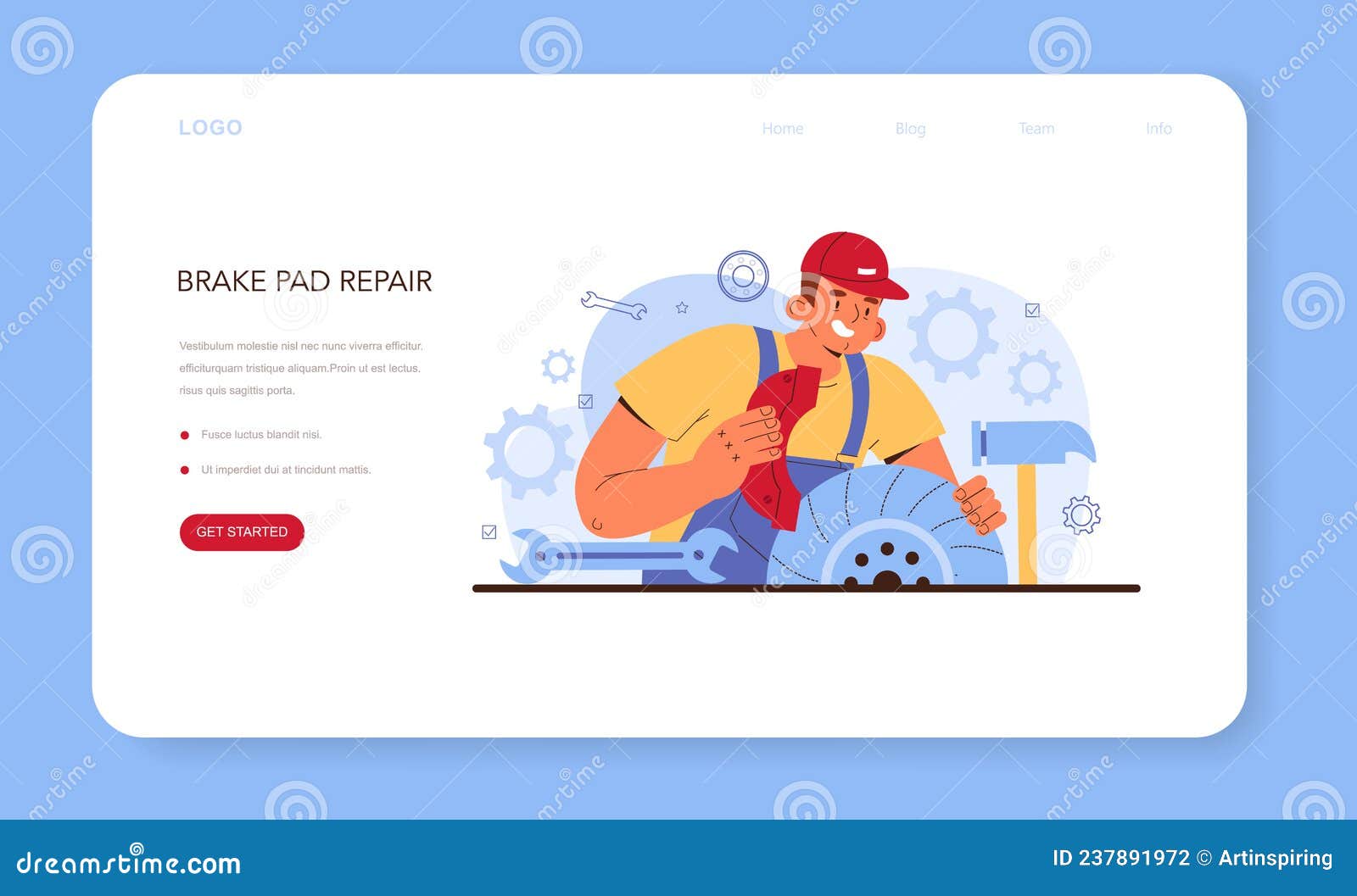 car repair service web banner or landing page. automobile's brake