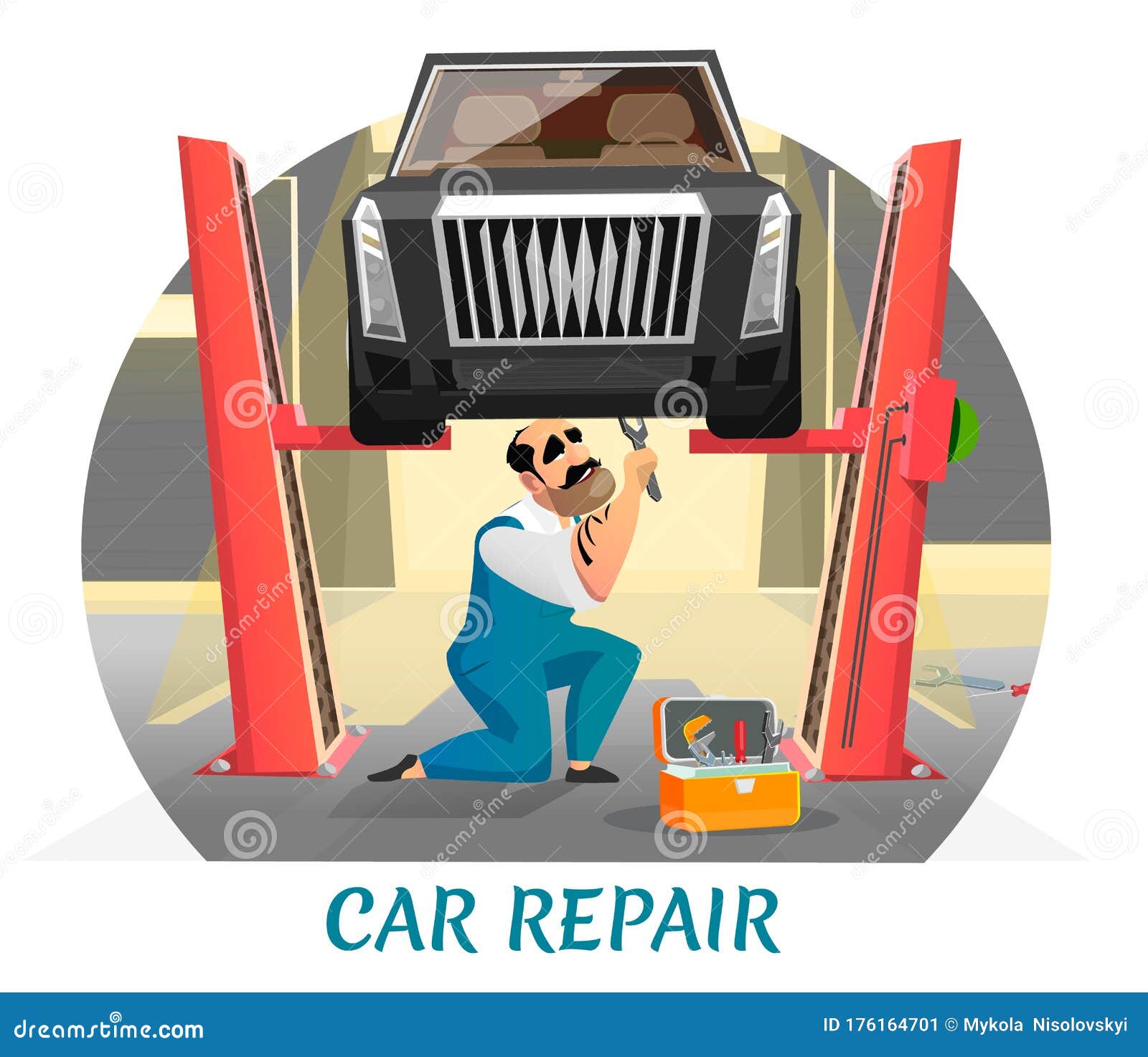 Car Repair Shop Station Cartoon Advertisement Stock Vector - Illustration  of maintenance, diagnostics: 176164701
