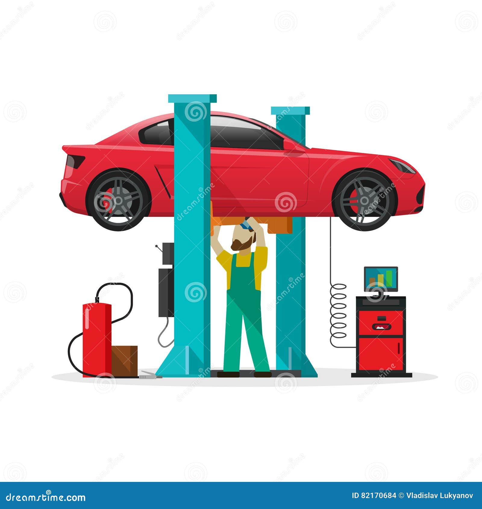 Car Repair Shop Station, Repairman, Auto Diagnostics Tools, Mechanic  Workshop Stock Vector - Illustration of body, station: 82170684