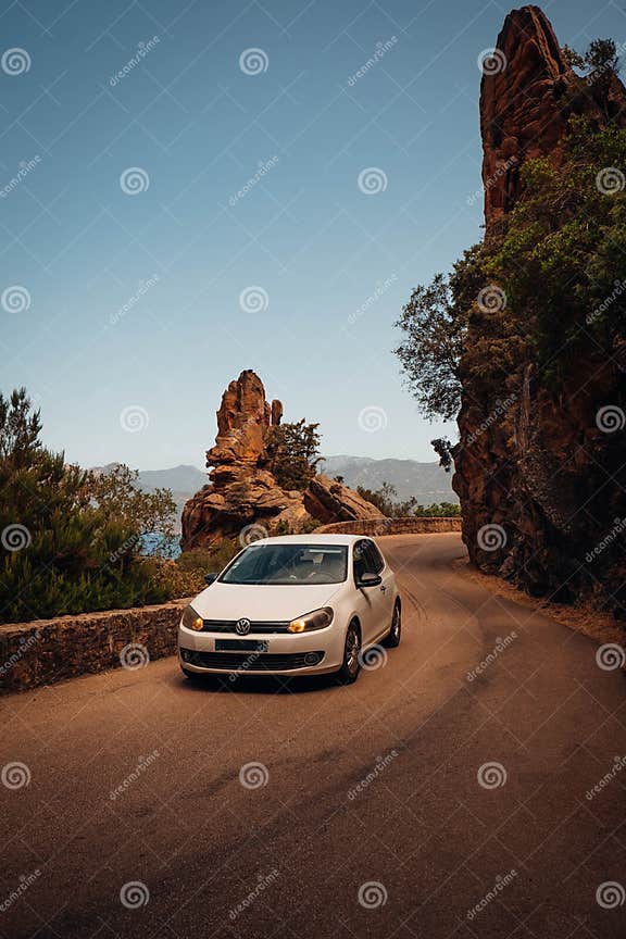 Car on the Road in Calanques De Piana in Corsica, France Editorial Image Image of calanques