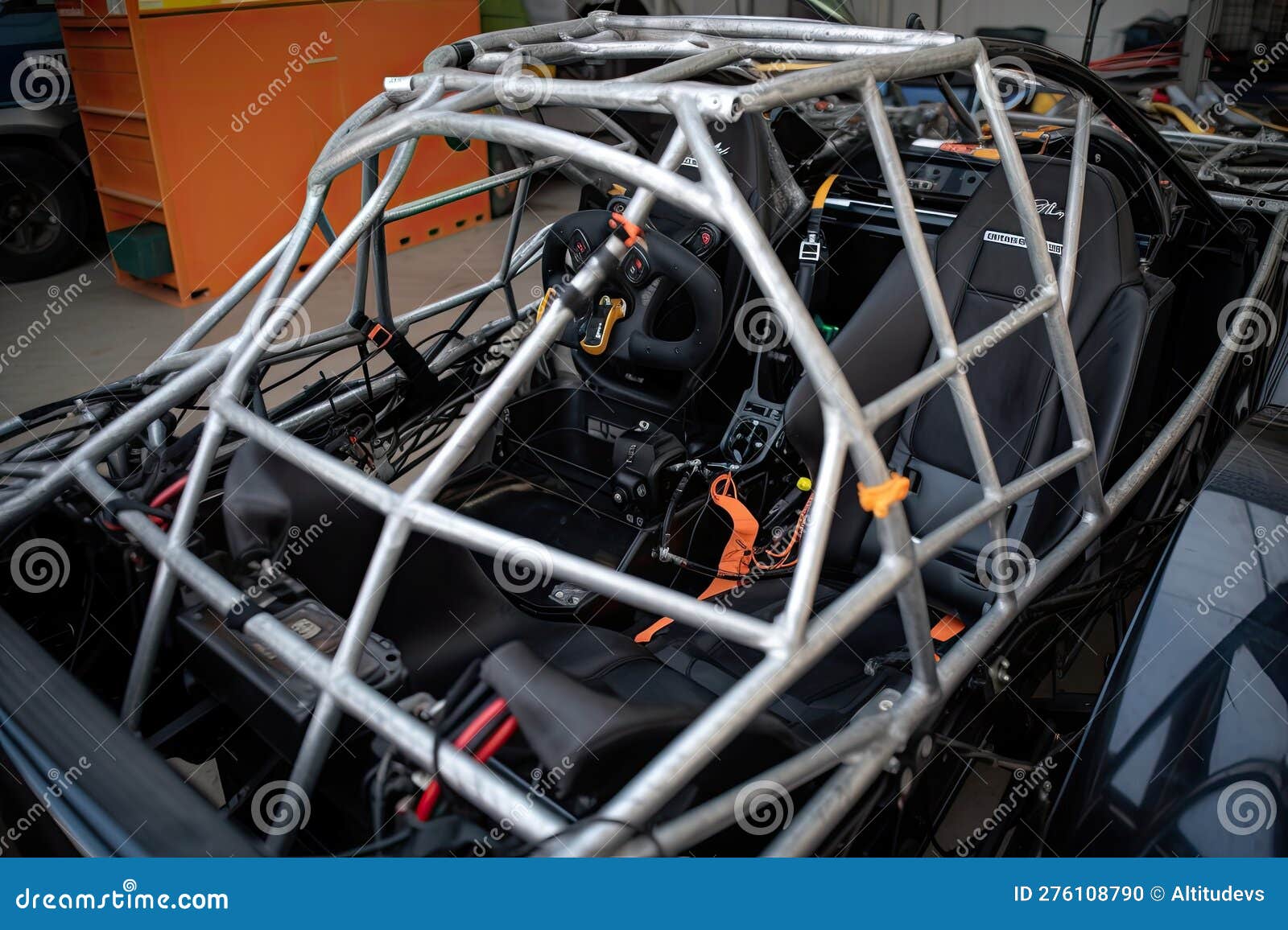 Car with Roll Cage and Harnesses, Ready for the Race Stock Illustration