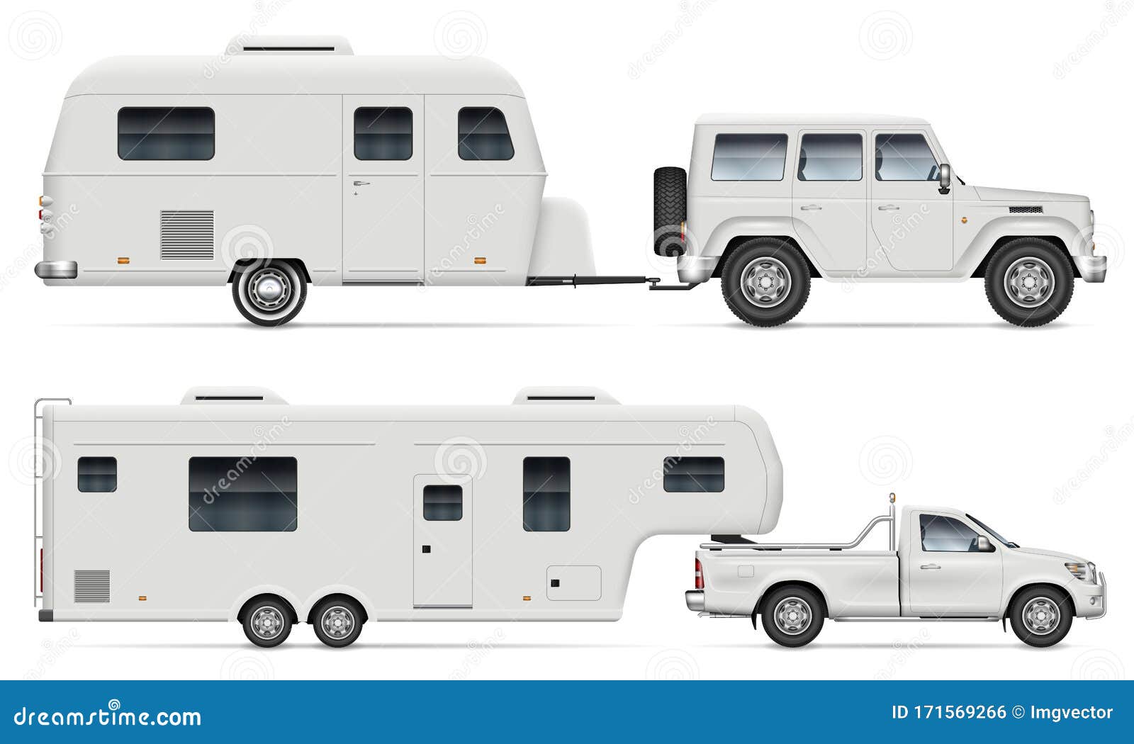 car with rv camping trailers side view