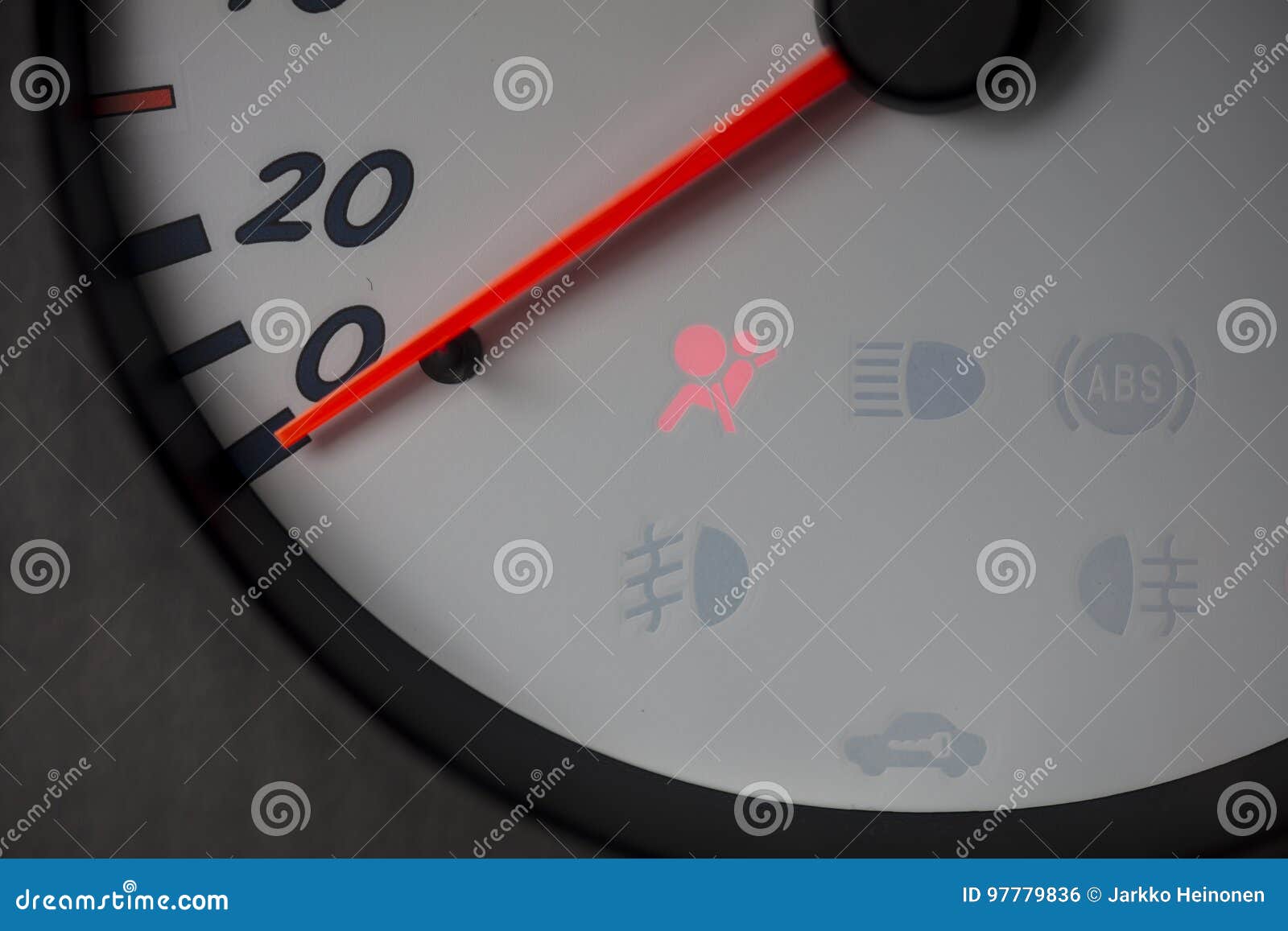 A Car`s White Dashboard with a Red Airbag Light. Stock Photo Image of