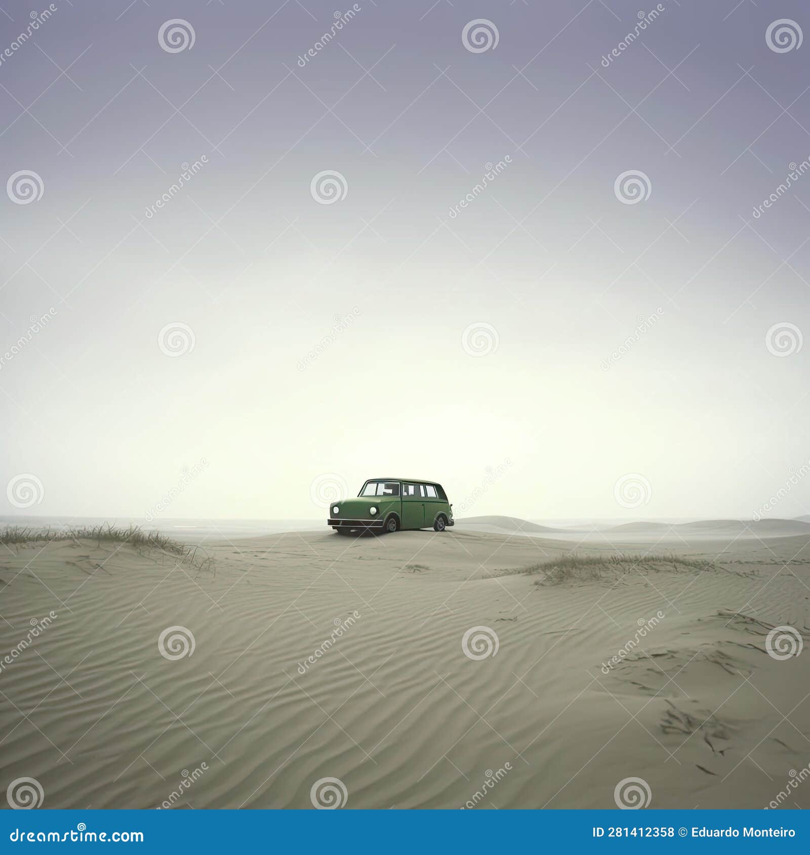 Car in the Sand Dunes of the Desert Stock Illustration Illustration