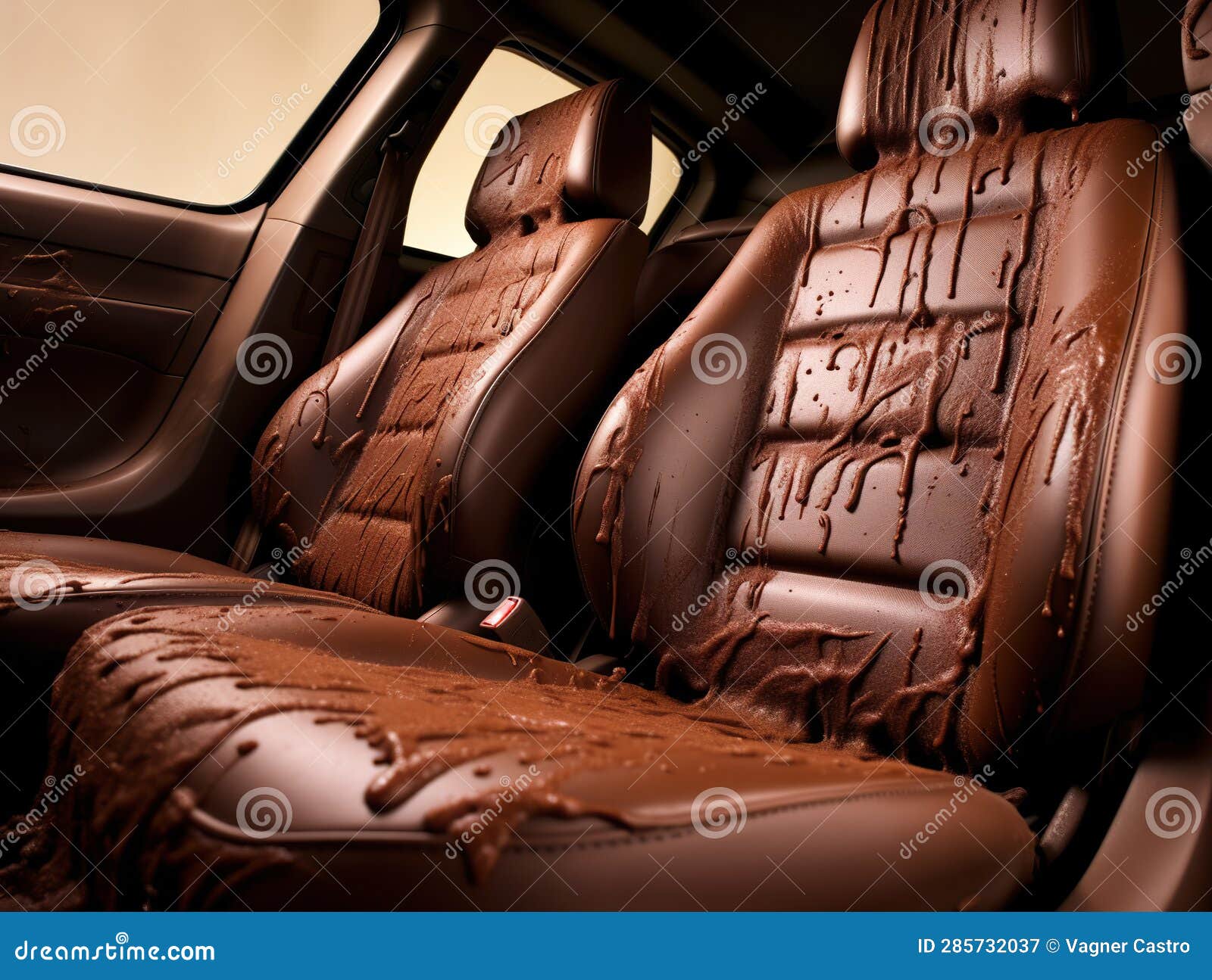 car seats in full chocolate honeydew leathers throughout the car.