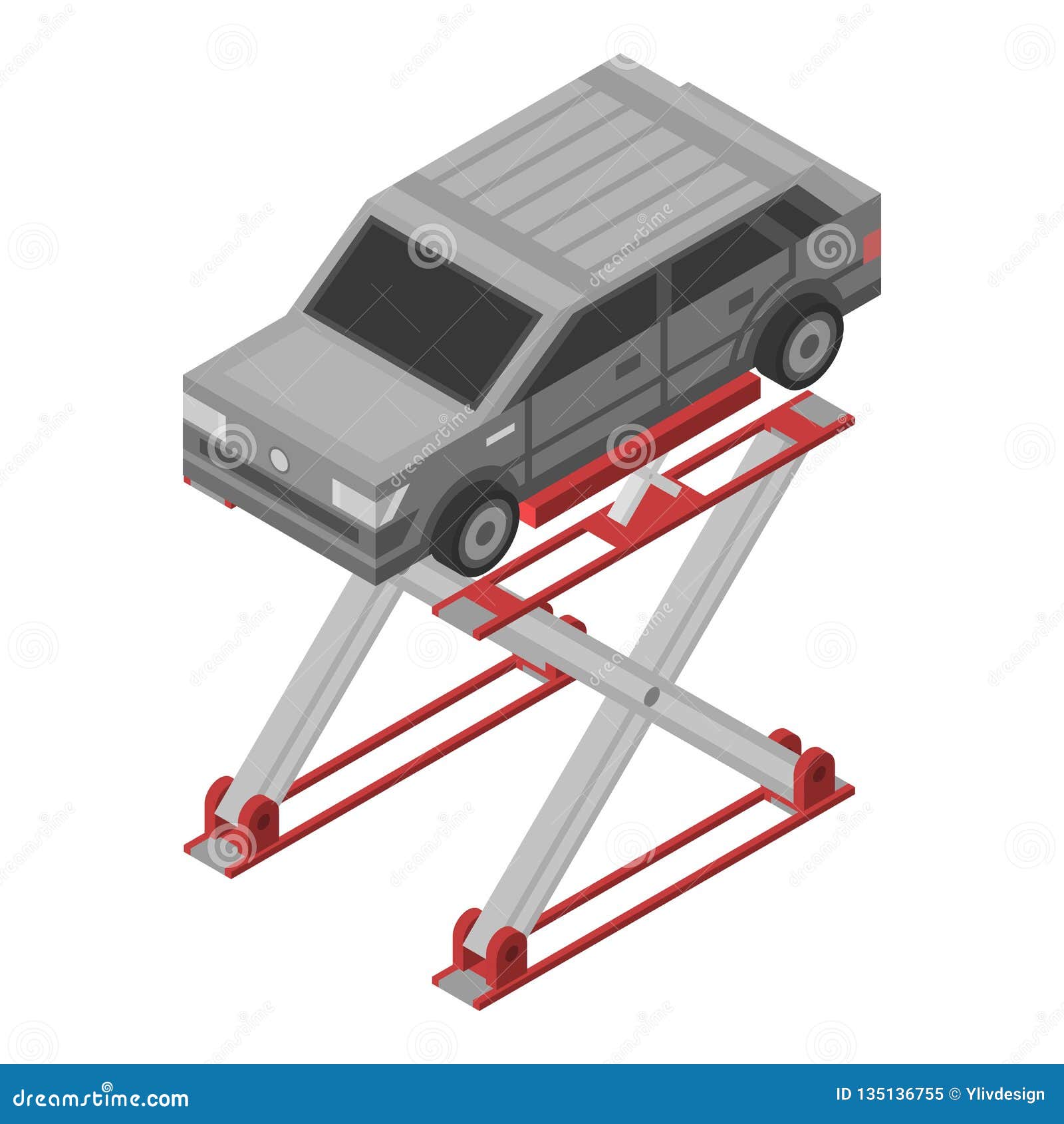 Car on Service Lift Icon, Isometric Style Stock Vector Illustration