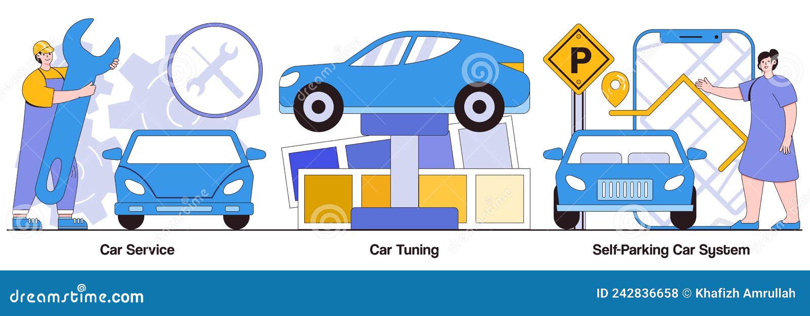car service, tuning, and self-parking system illustrated pack
