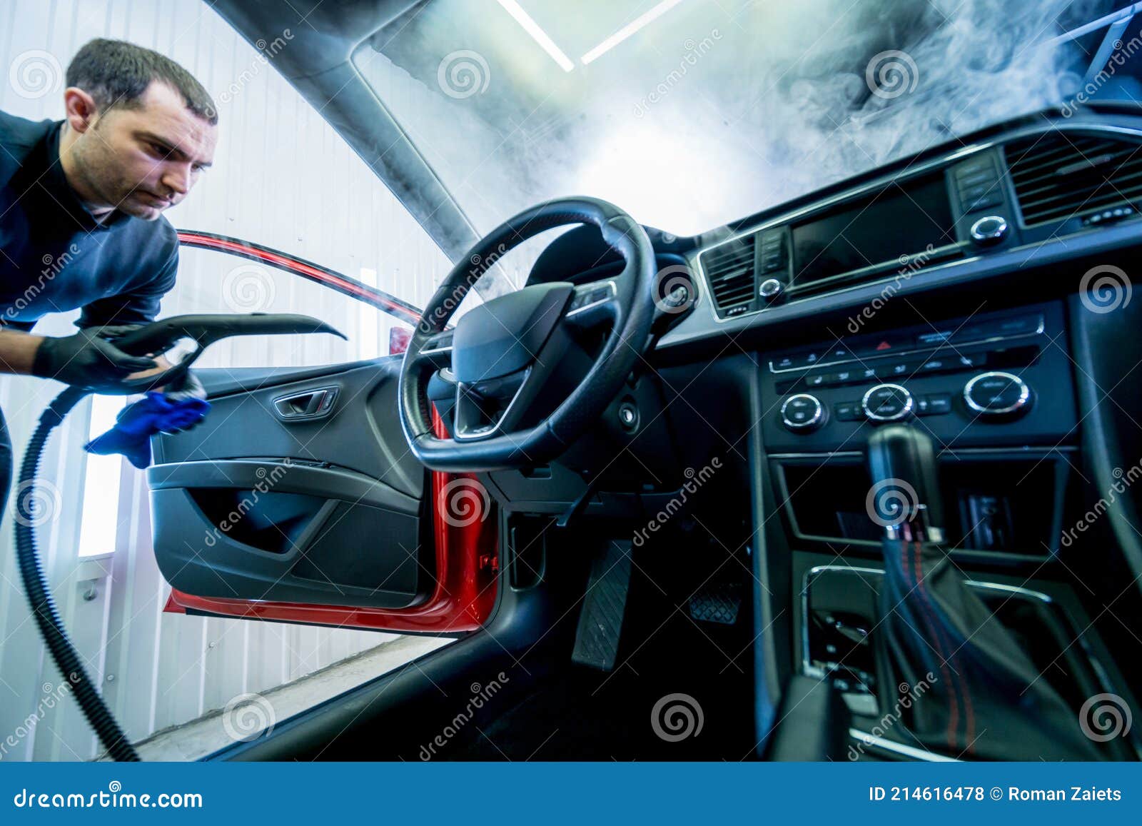 Car Service Worker Cleaning Car Seat with a Steam Cleaner Stock Photo Image of auto, salon