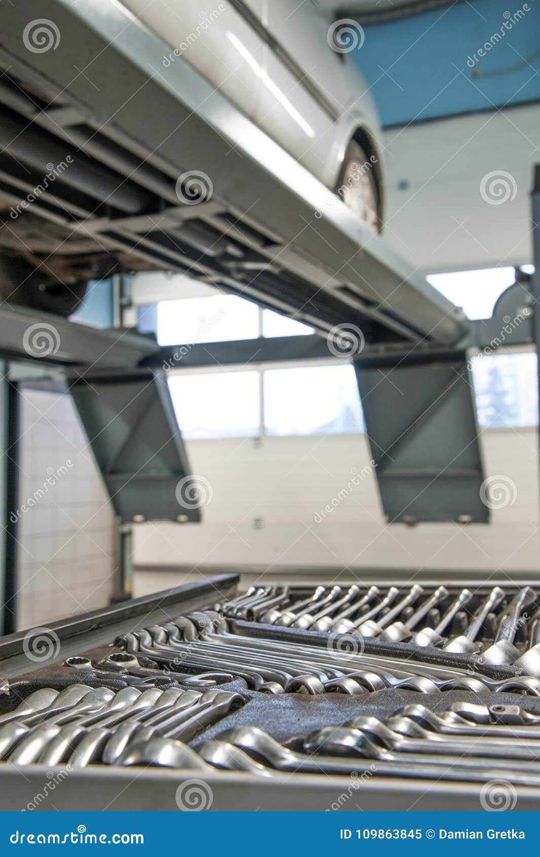 Car Services Equipment And Tool Cabinet In A Car Workshop Stock