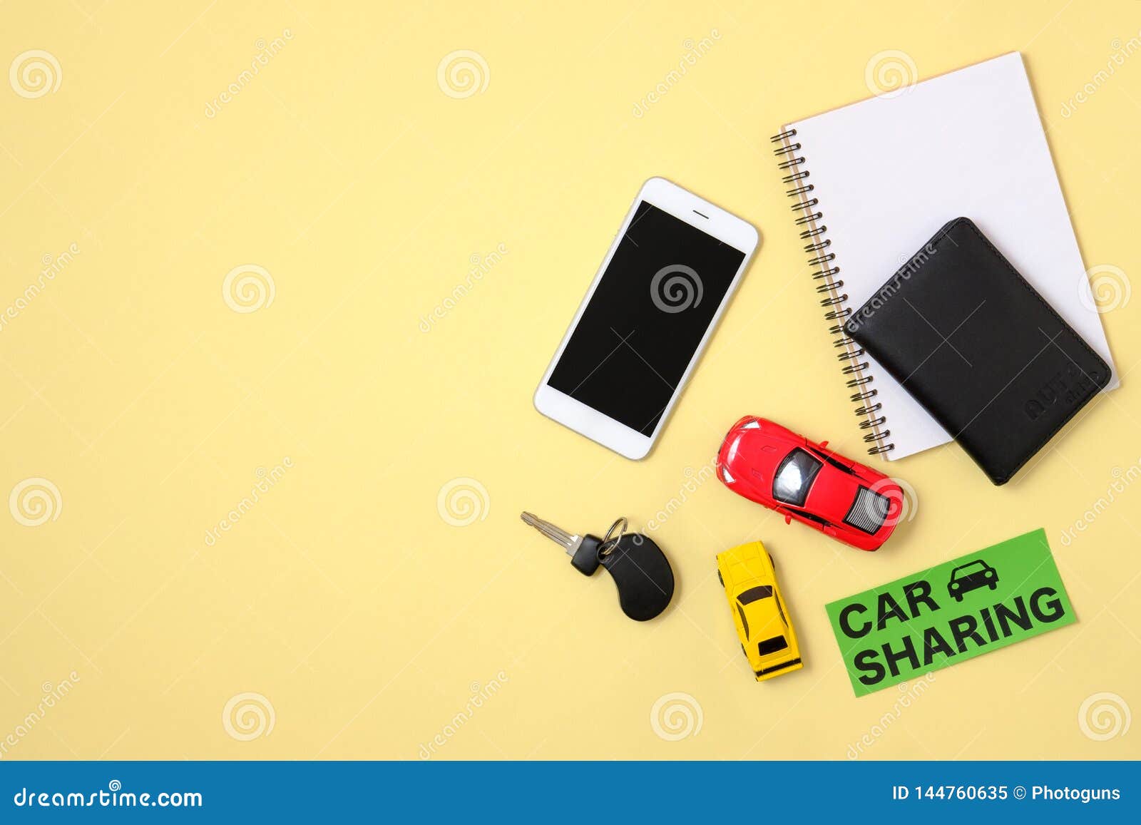 Download Car Sharing Concept Toy Cars Automobile Key Driver License Blank Notepad And Smart Phone On Yellow Background Car Sharing Stock Image Image Of Rent Application 144760635