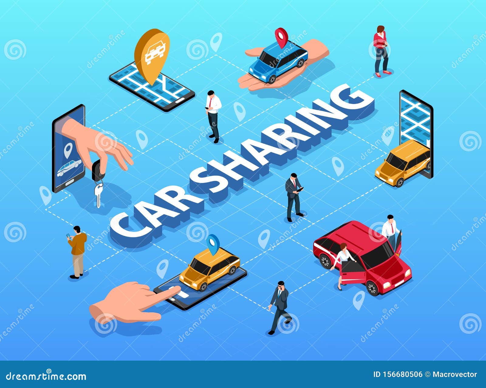 Car Sharing Isometric Flowchart Stock Vector Illustration of route