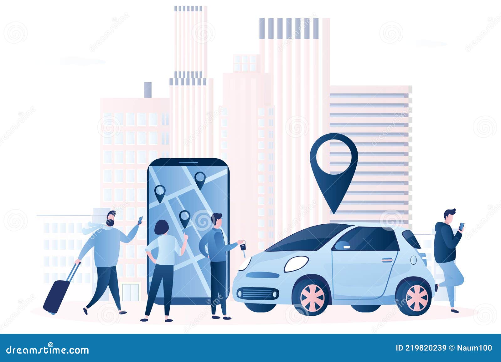 Car Sharing Service Background. Vehicle for a Short Time. Modern Car and  Smartphone with App Stock Vector - Illustration of online, flat: 219820239