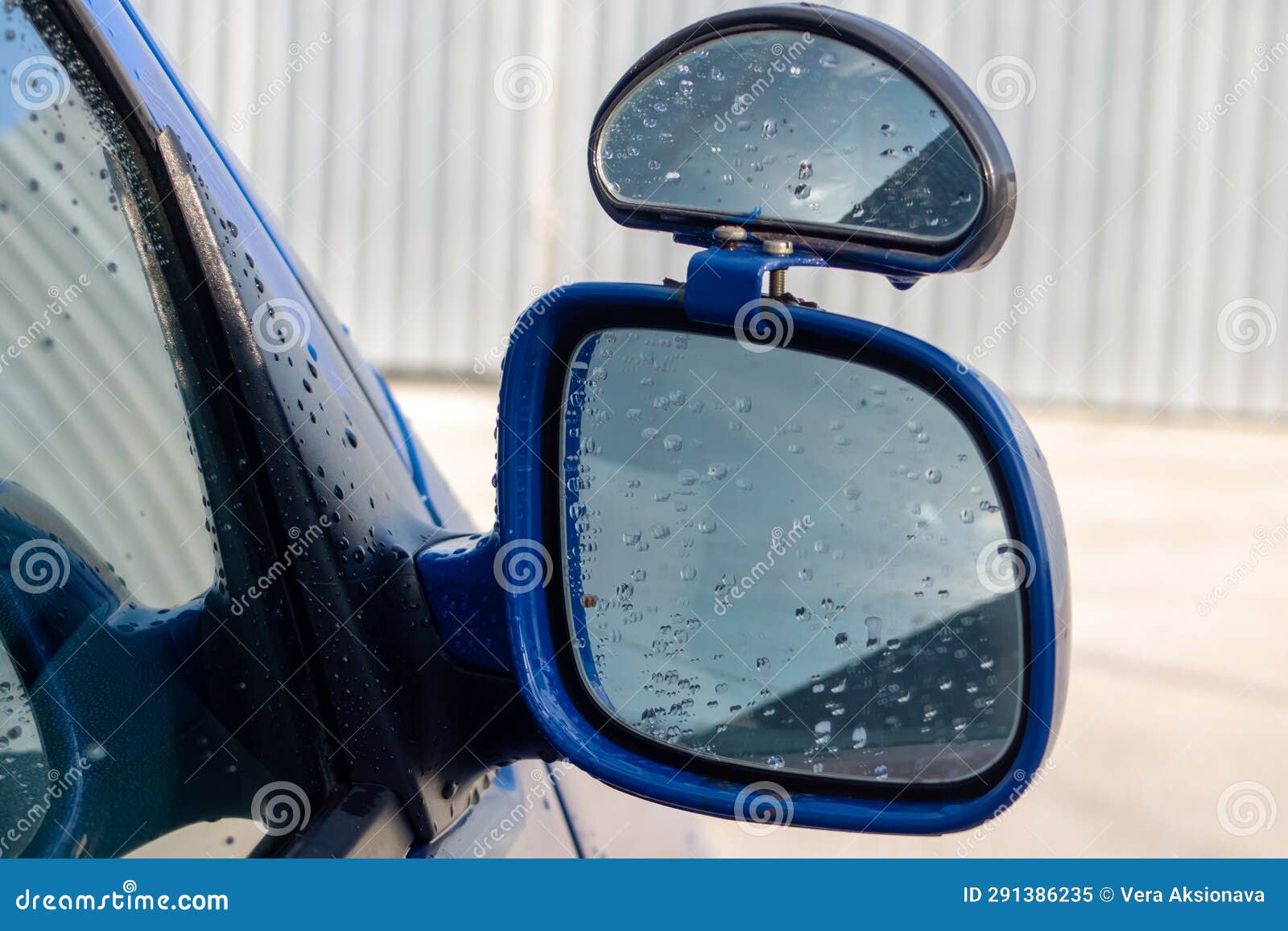 Car Side Mirror with Water Droplets Closeup Stock Image Image of