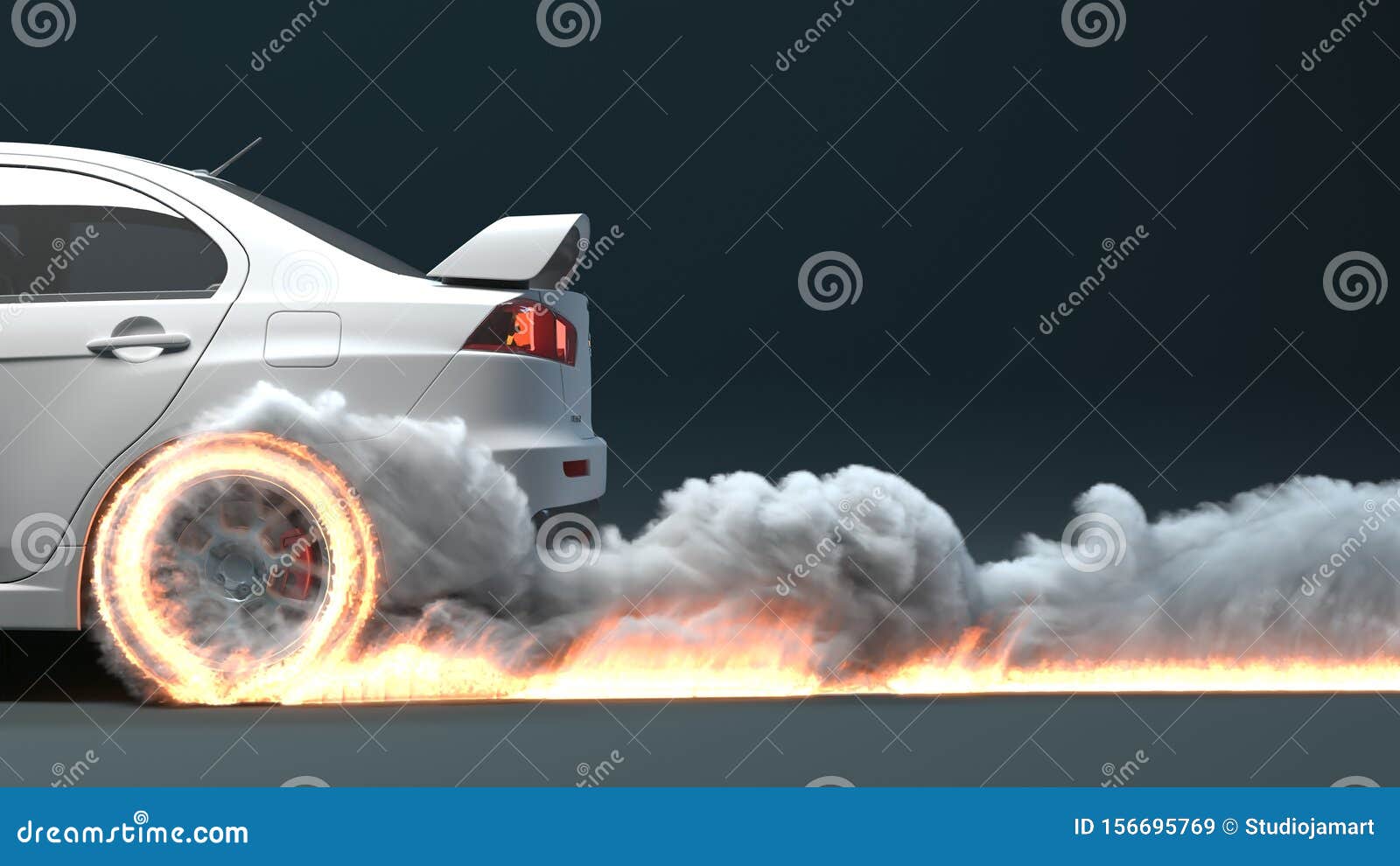 Car Side View is Moving. Leaving a Trail of Fire Stock Illustration ...