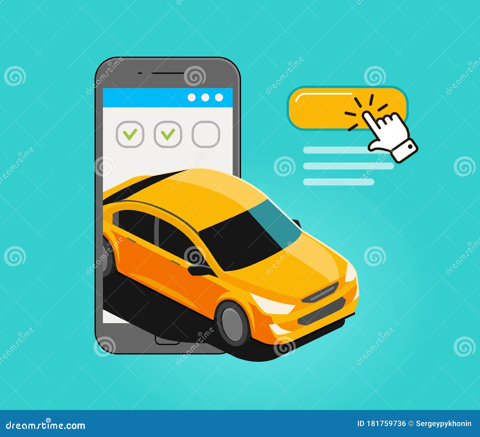 Car on Smartphone Screen.  Application Template Vector Illustration Stock Vector