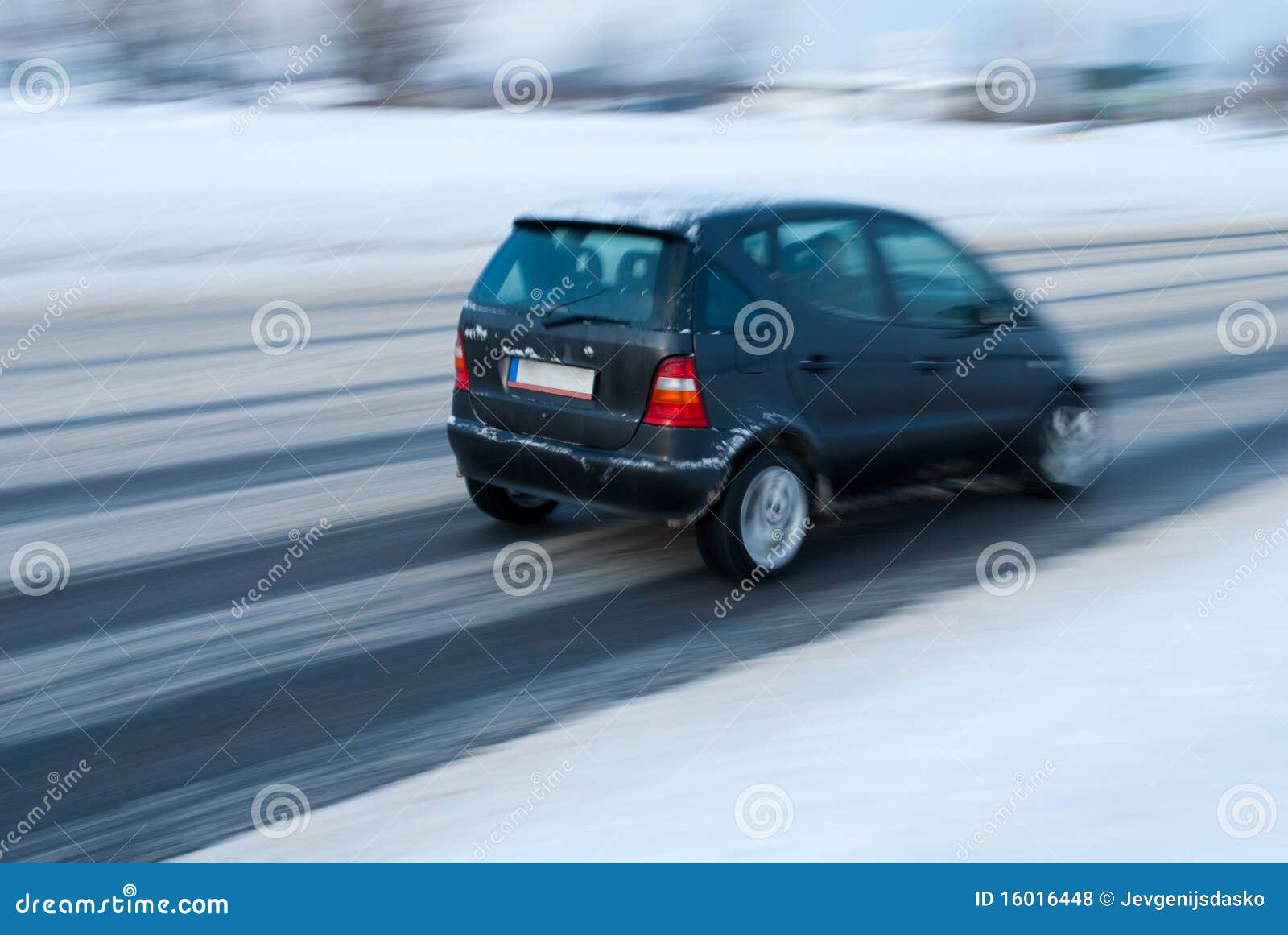 car on snowy road