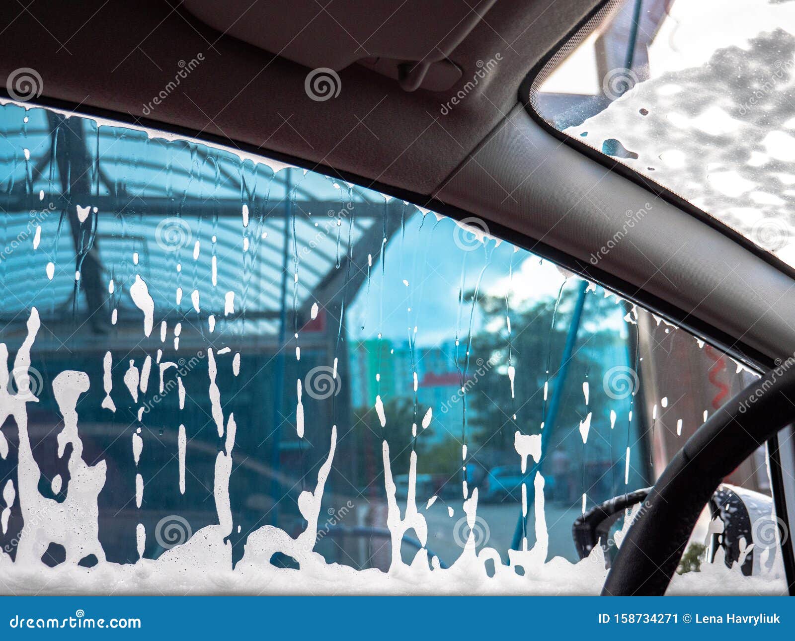 Car Soaking Under Soap Foam At A Do It Yourself Car Wash Stock Image - Image of dirt, serve ...
