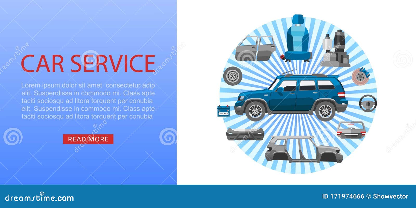 car spares and auto parts web banner  . auto diagnostics test service, protection insurance shop