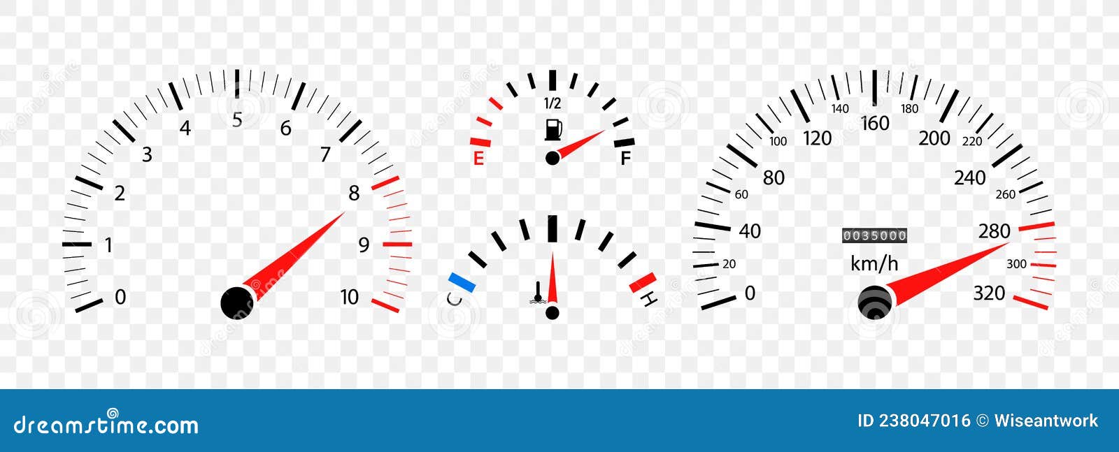 Car Speedometer. Auto Dashboard with Gauge of Speed, Tachometer