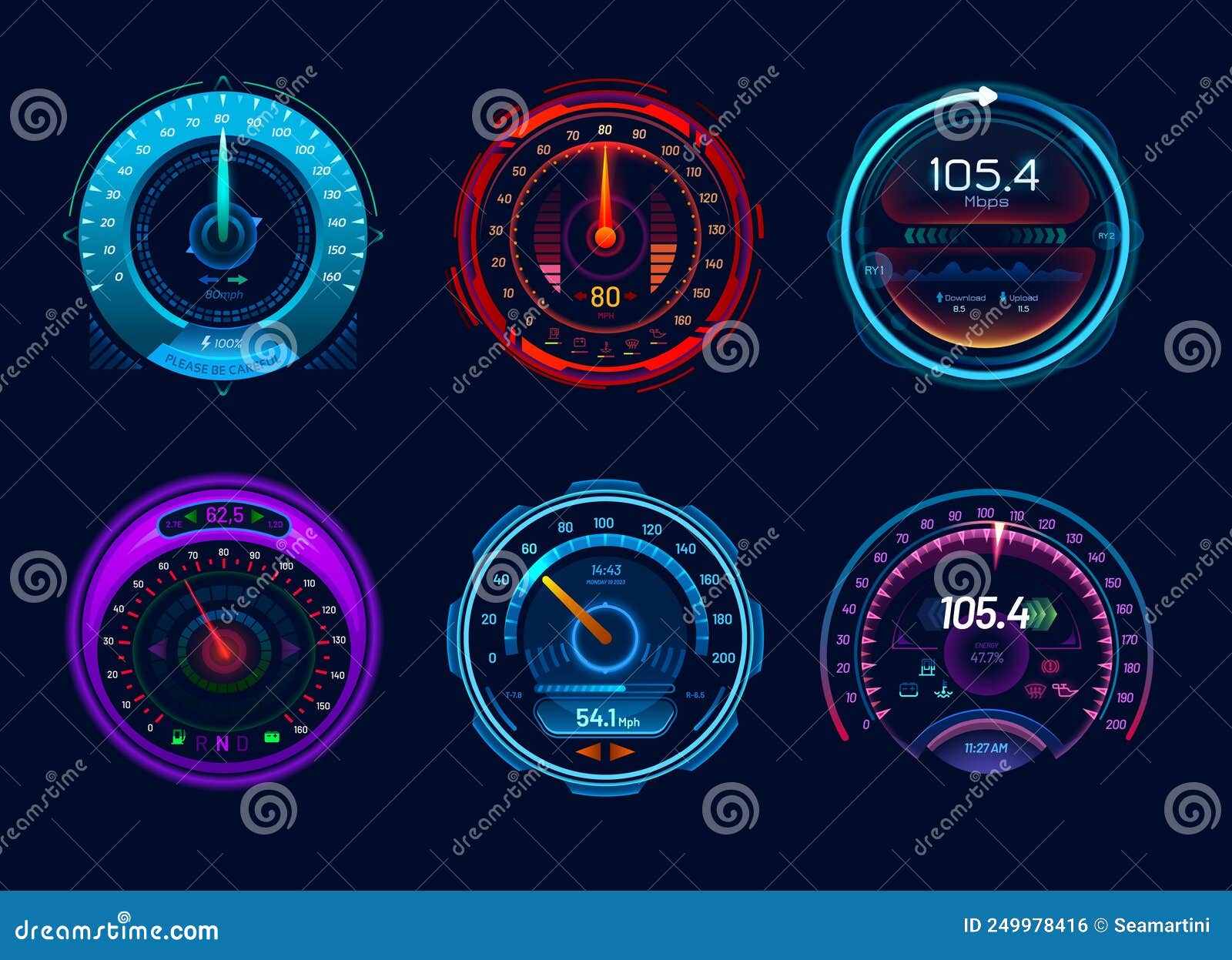 Car Speedometer. Auto Dashboard with Gauge of Speed, Tachometer