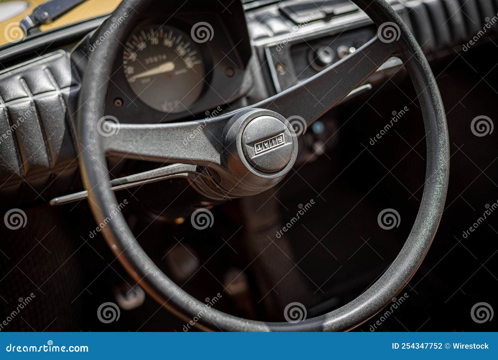 Steering Wheel and Dashboard of an Old Fiat Editorial Photography