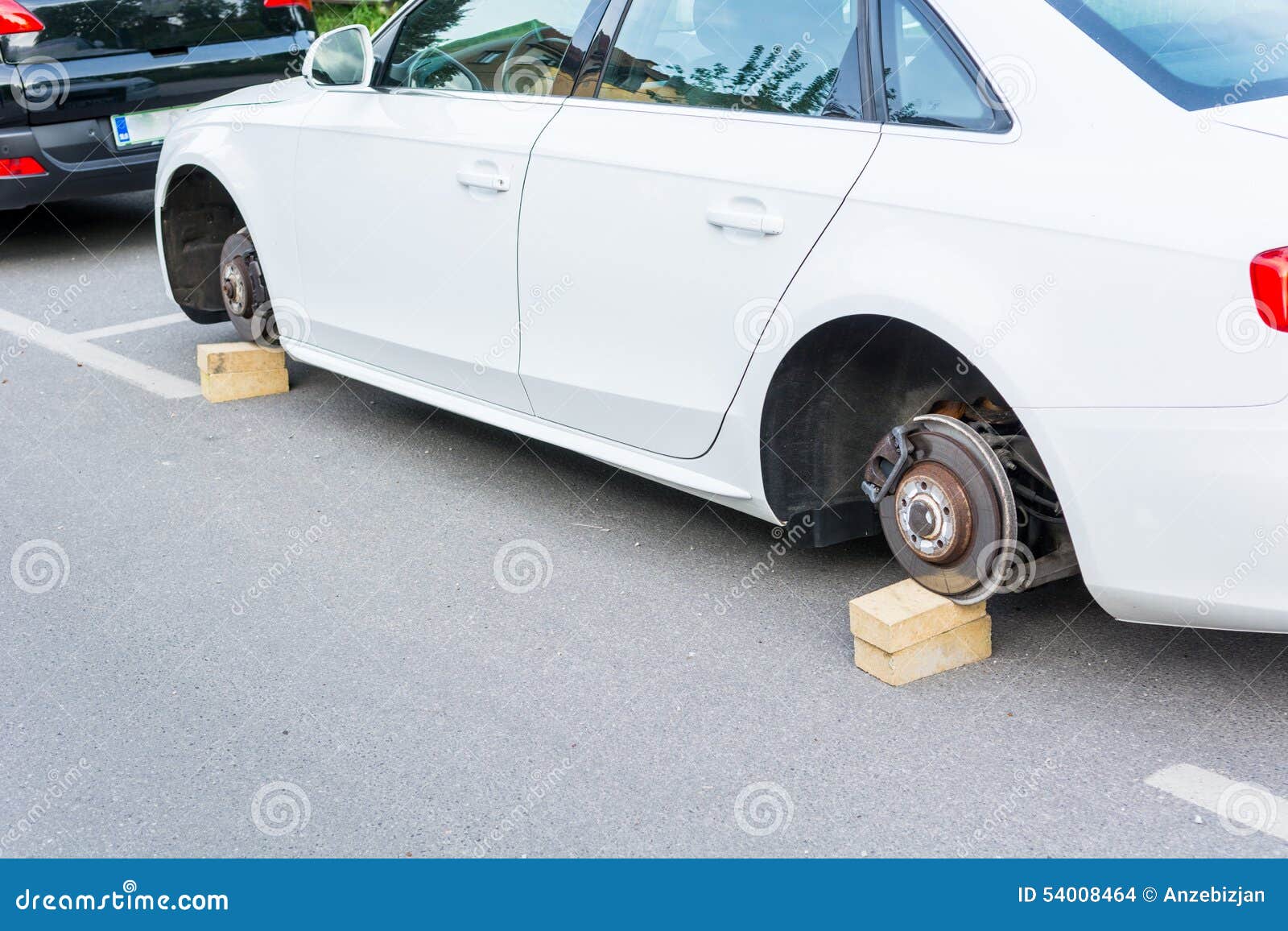 Car with stolen wheels stock photo. Image of angle, brick 54008464