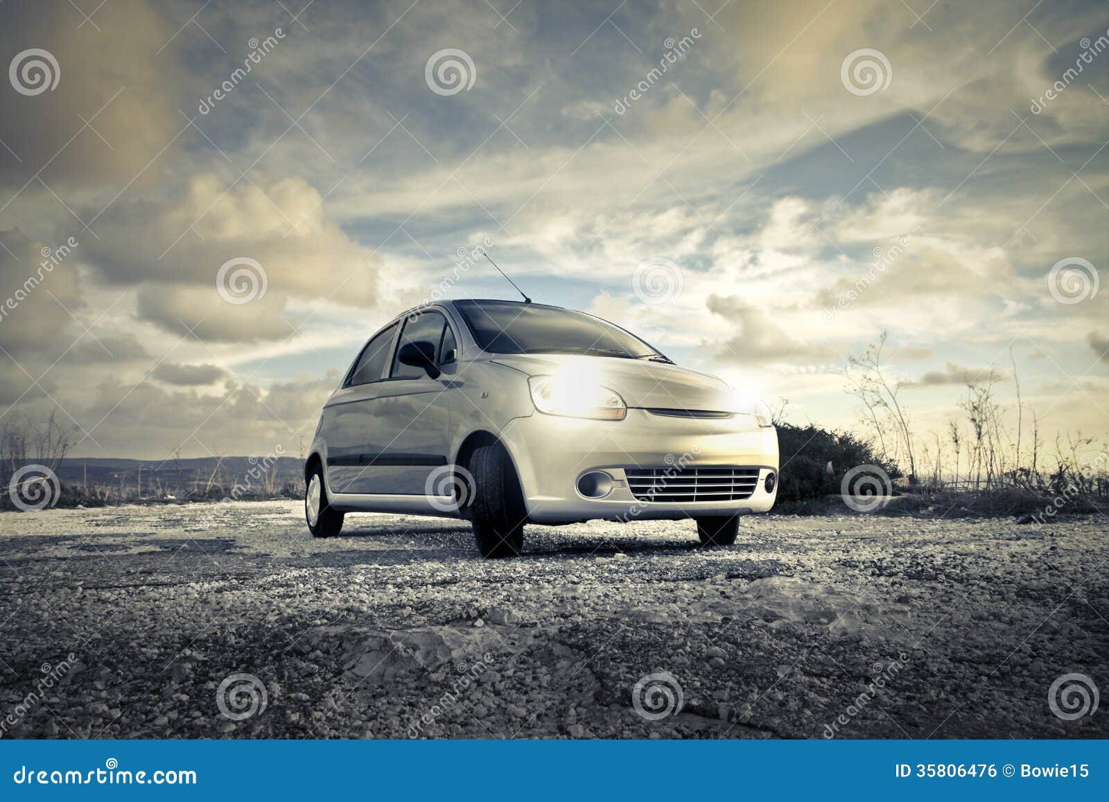Car stopped with lights on stock photo. Image of atmosphere 35806476
