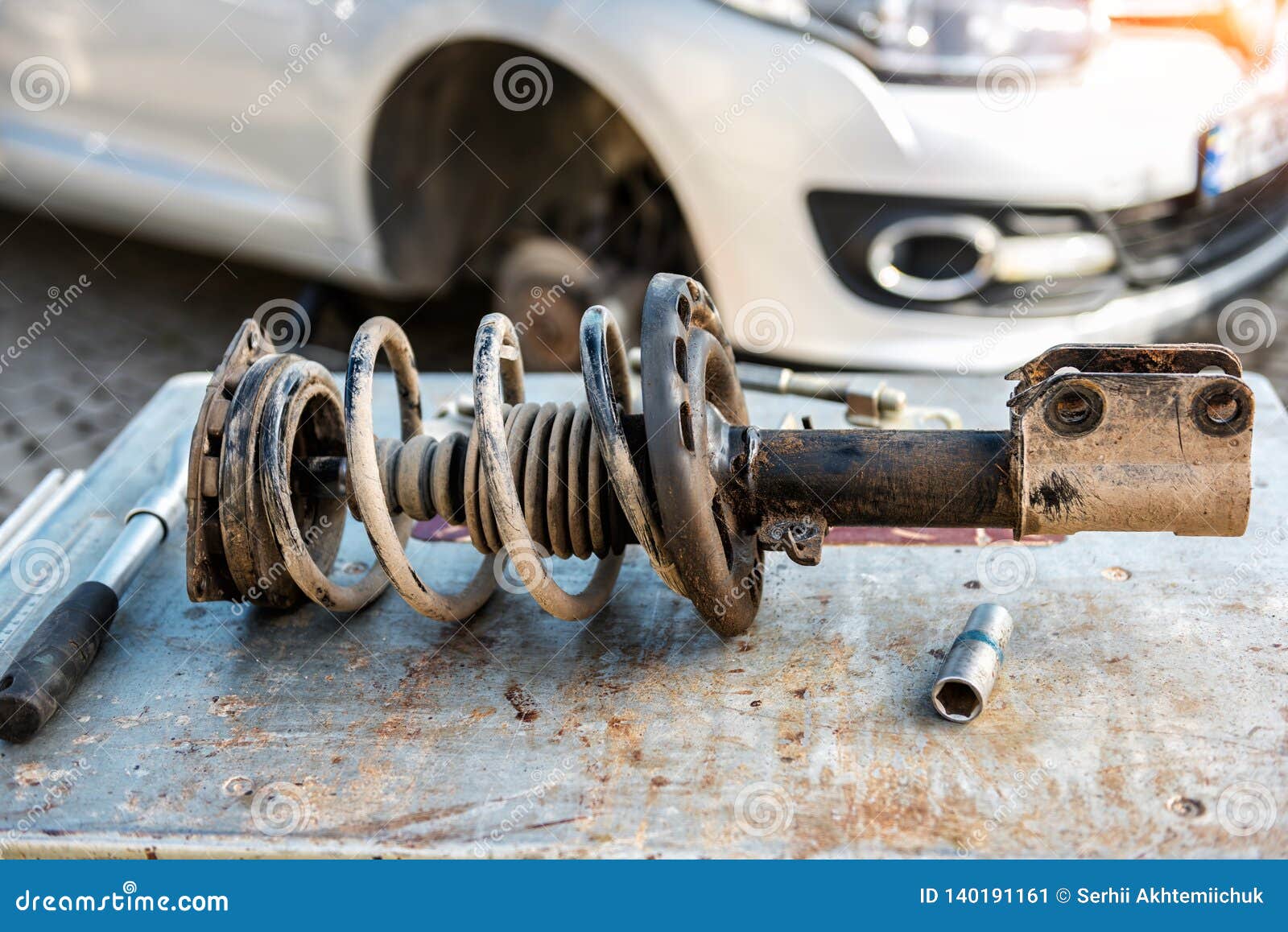 Car Suspension Repair. Shock Absorber Stock Image Image of
