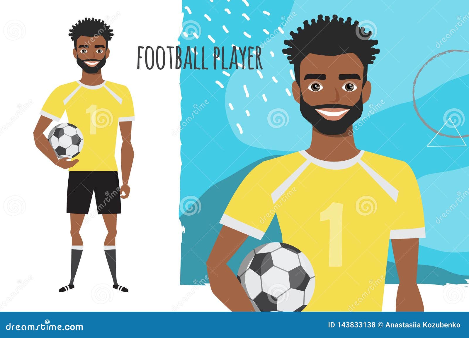 Time de futebol da inglaterra, liverpool. um homem negro com um sorriso em  um uniforme de futebol com uma bola. vetor