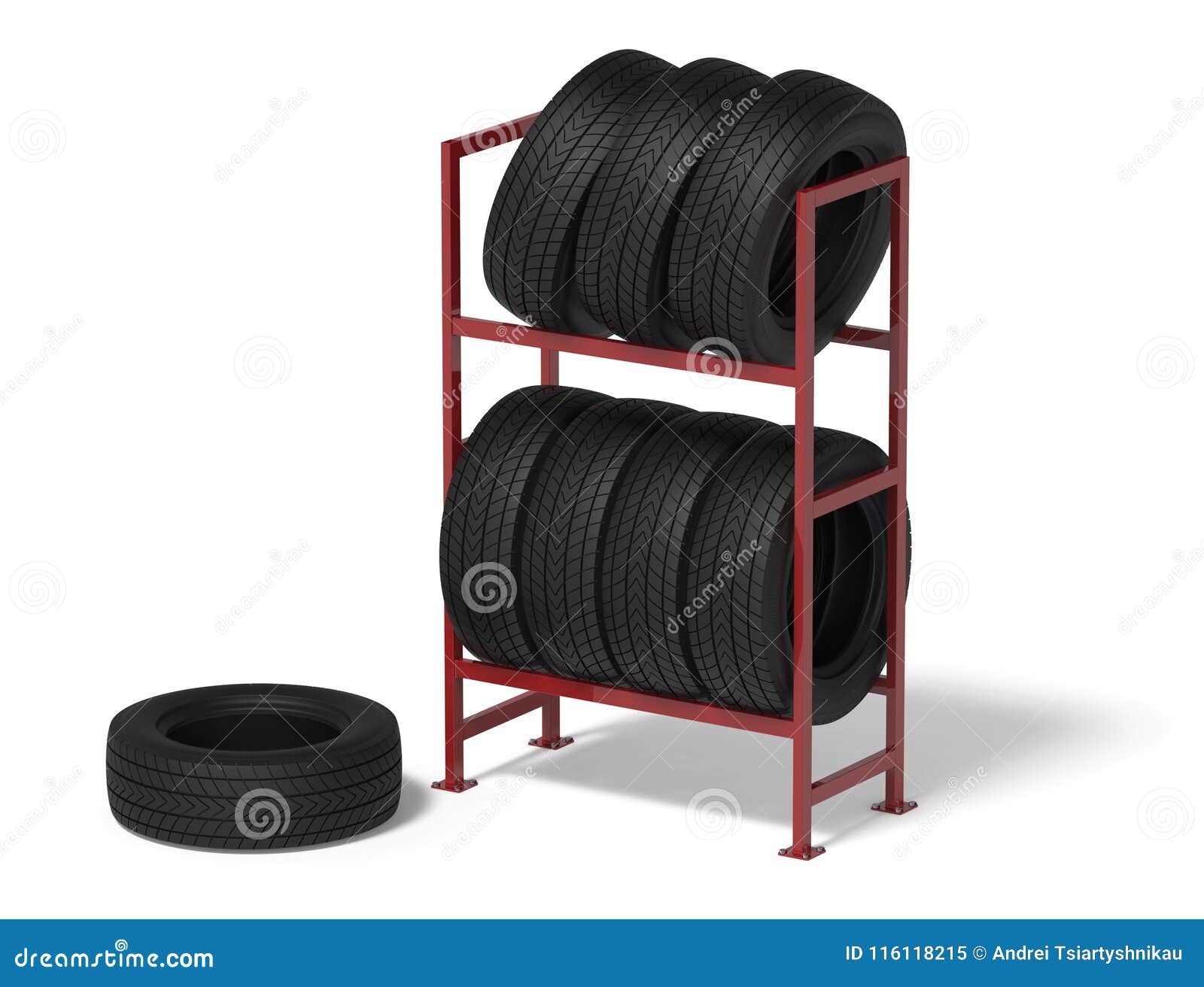 Car tires on a rack stock illustration. Illustration of change 116118215