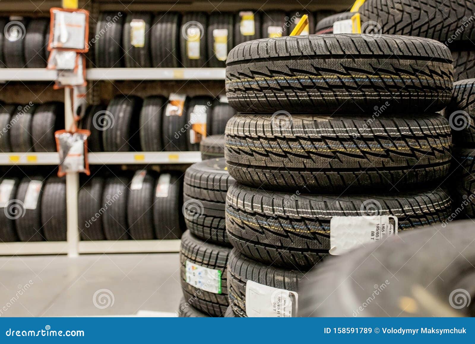 Car Tires and Wheels at Warehouse in Tire Store Stock Image Image of