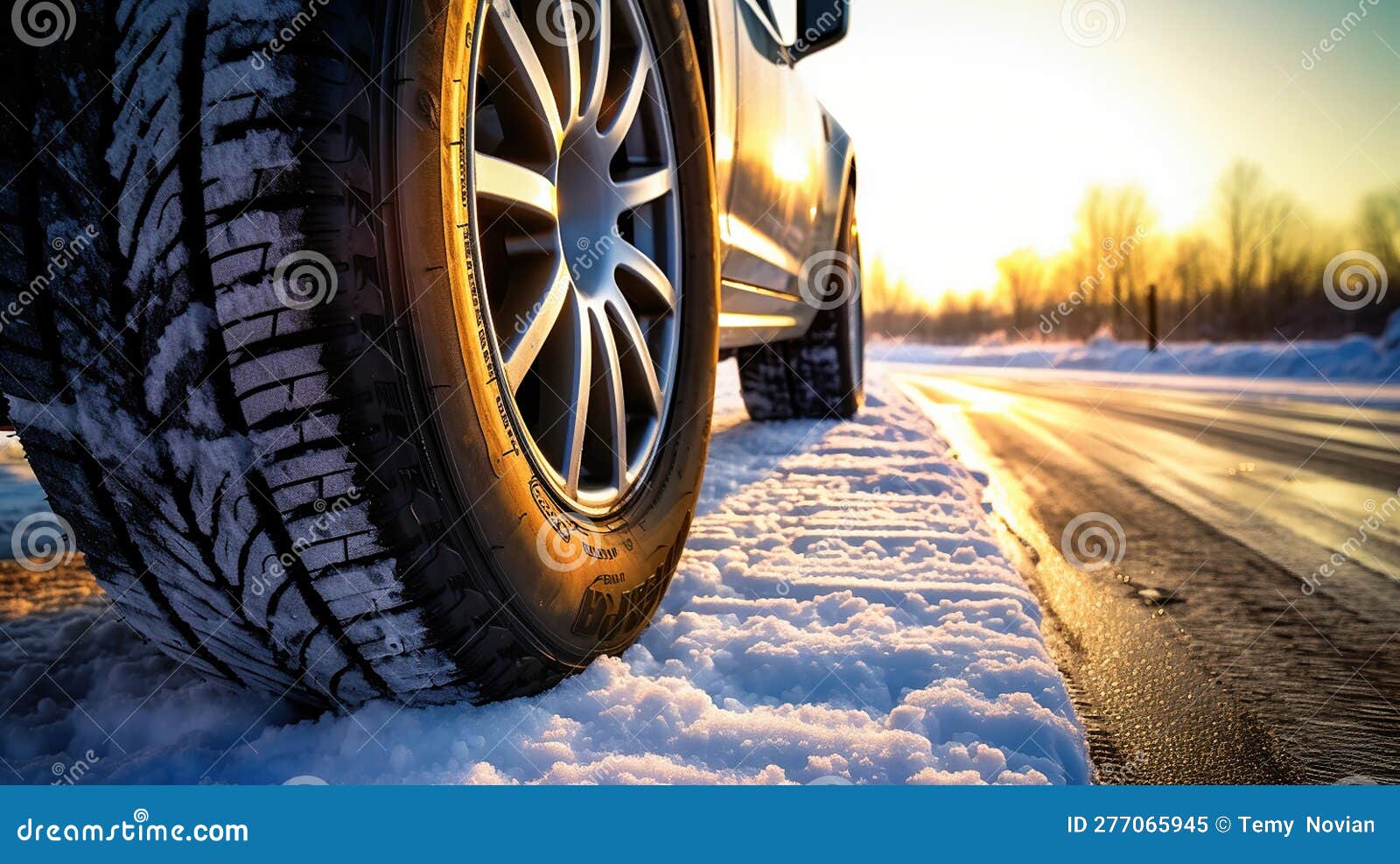 Car Tires on Winter Road. Generative Ai Stock Illustration