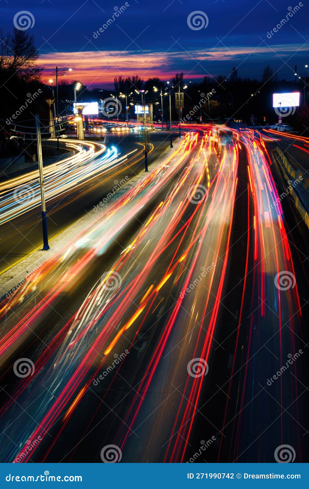 Car Traffic Light at Night City. Stock Photo Image of morning, city