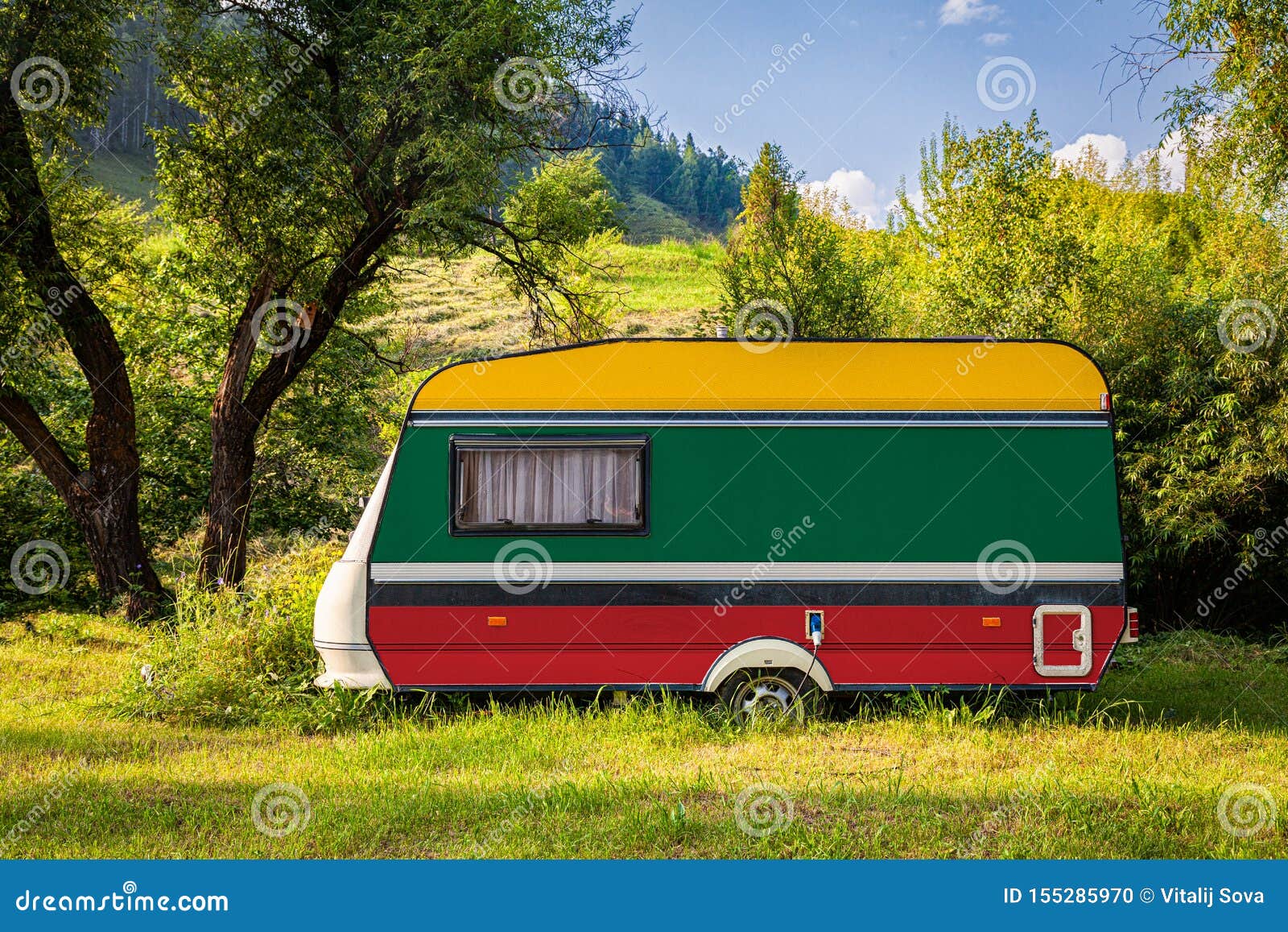 A Car Trailer, a Motor Home, Painted in the National Flag Stock Photo ...