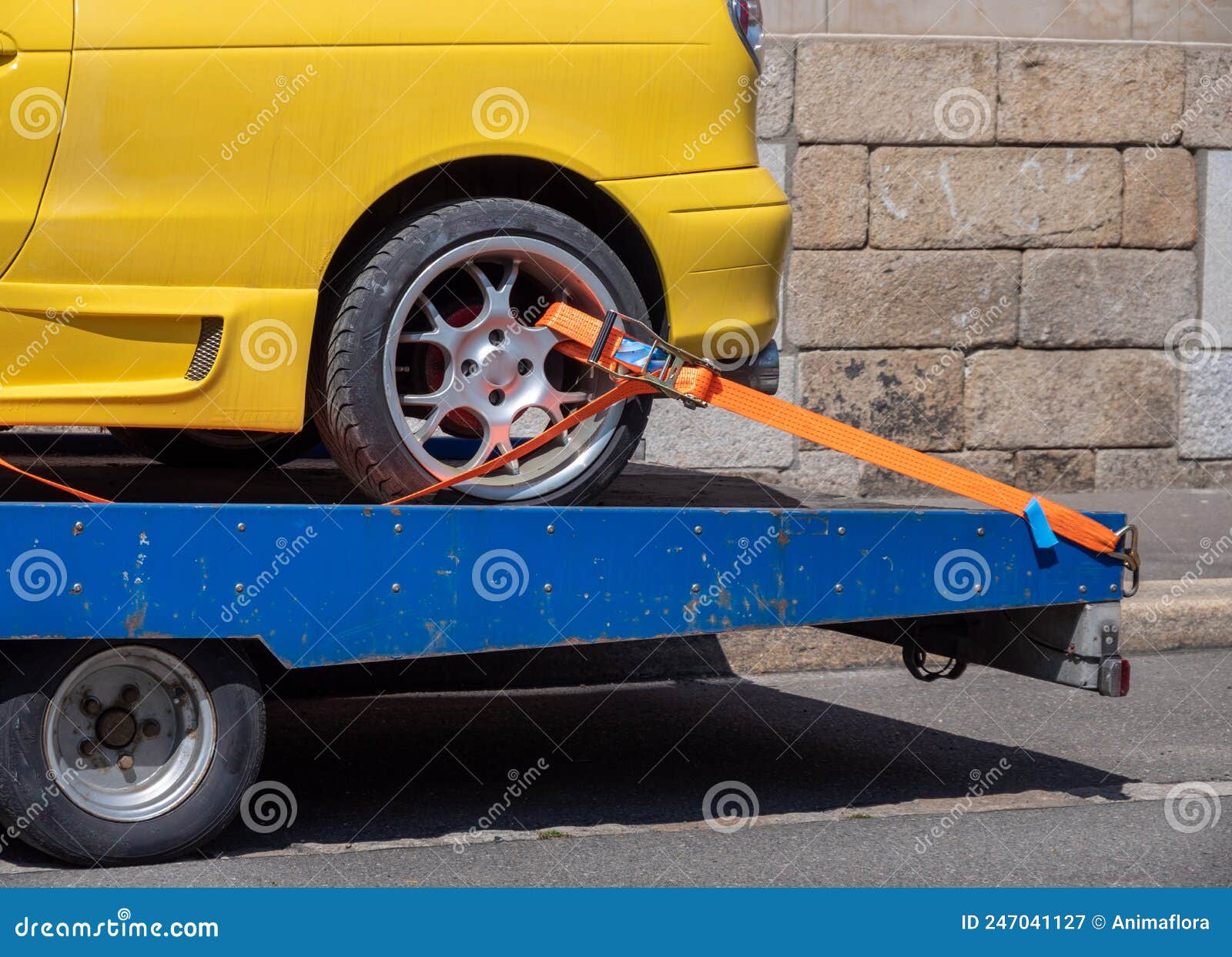 Car Transporter with Ratchet Strap for Safety Stock Image Image of