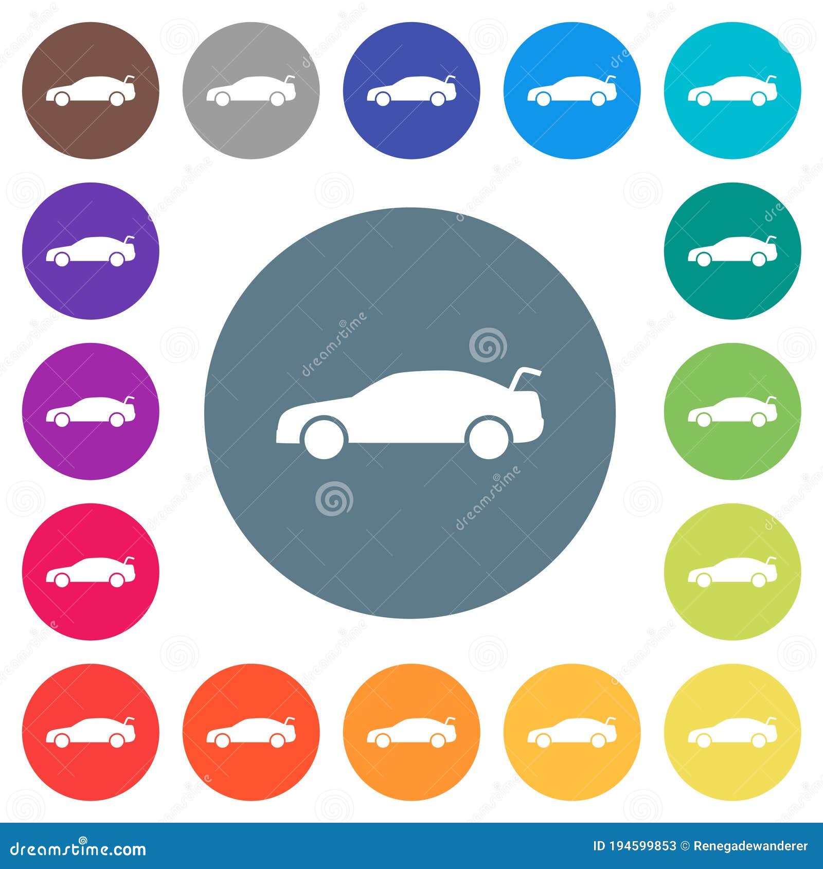 car trunk open dashboard indicator flat white icons on round color backgrounds