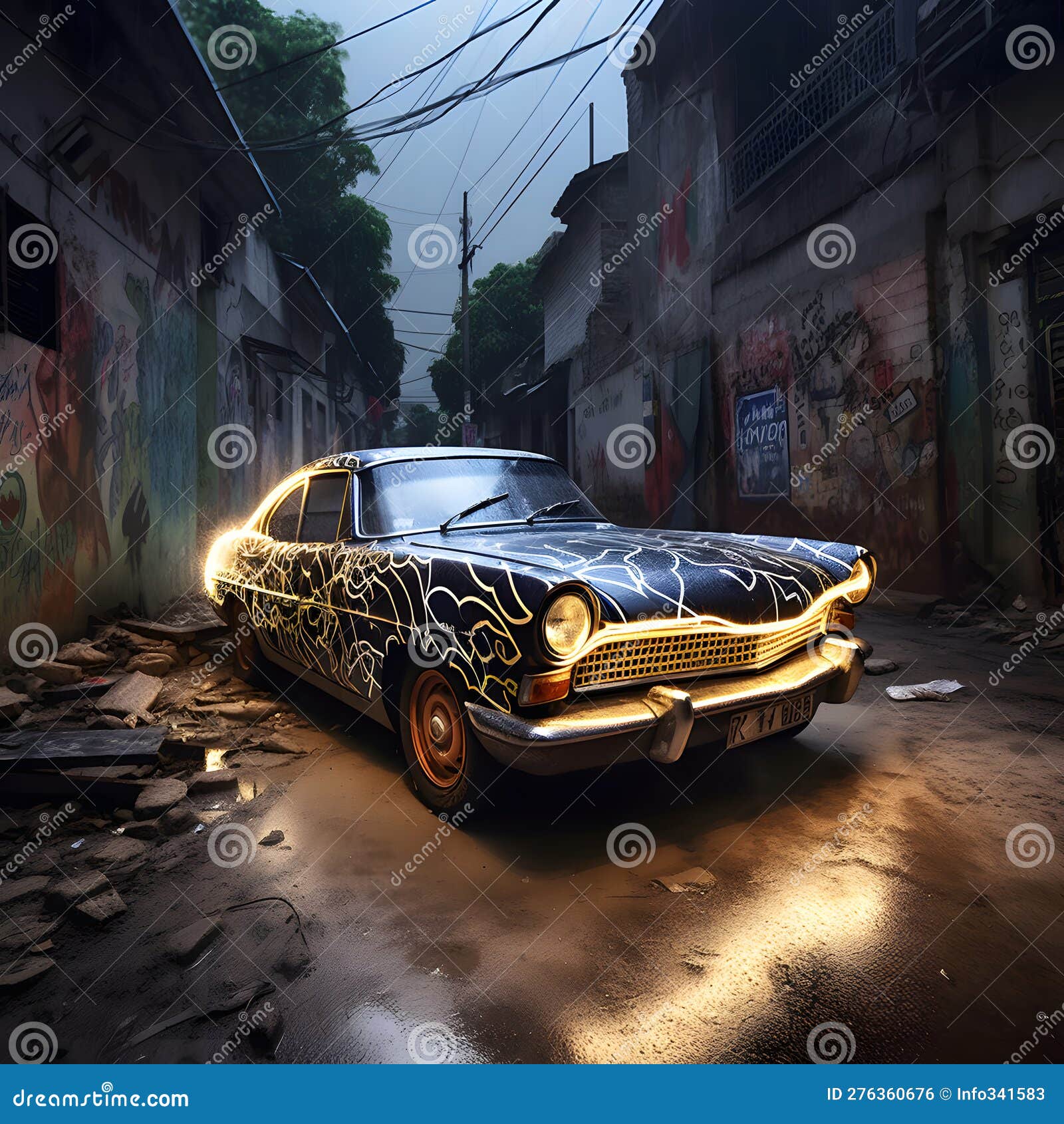 Car Tuning India Street Art Dynamic Lightning Created with Generative