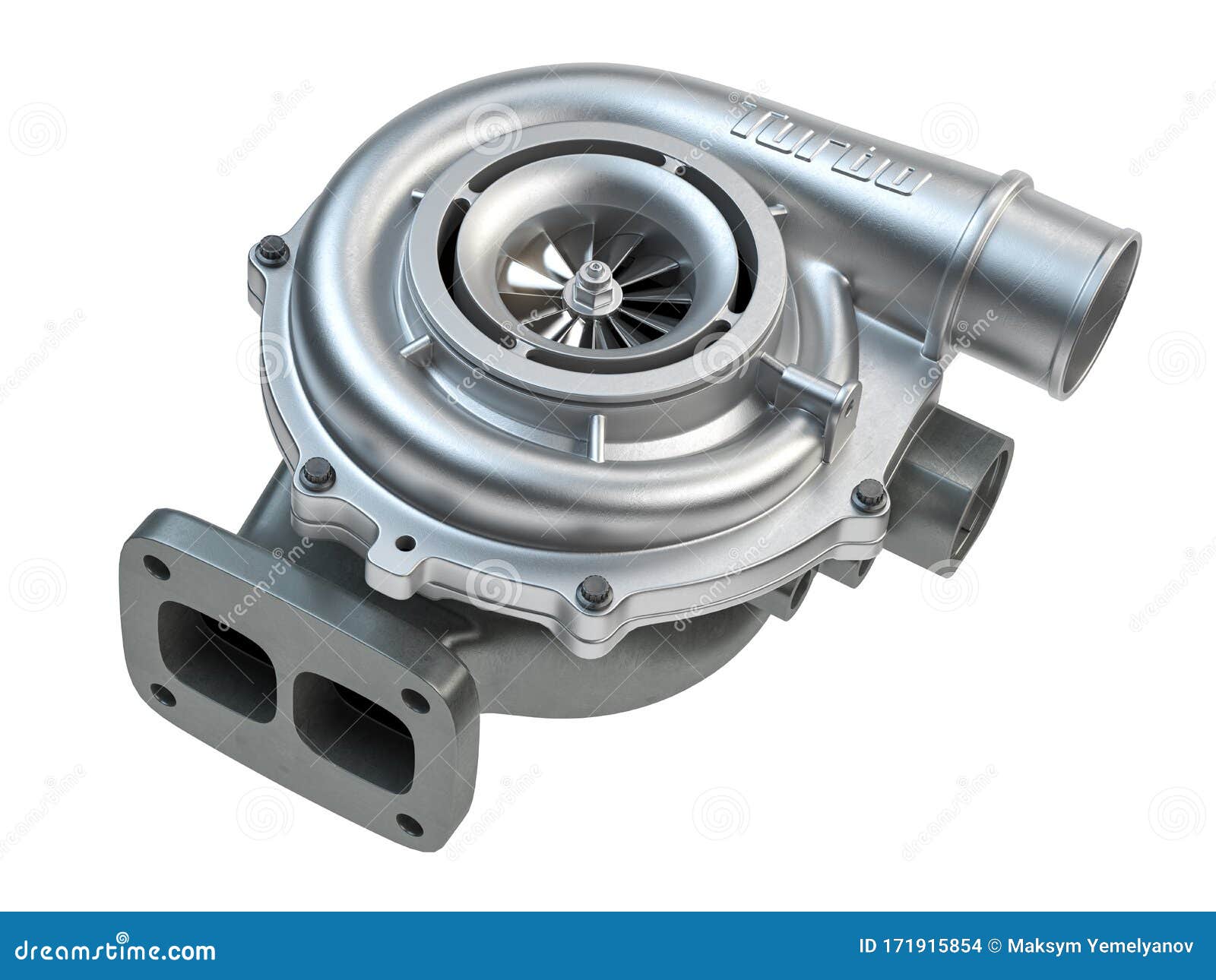 Car Turbocharger Isolated on White Background. Auto Part Turbo Engine