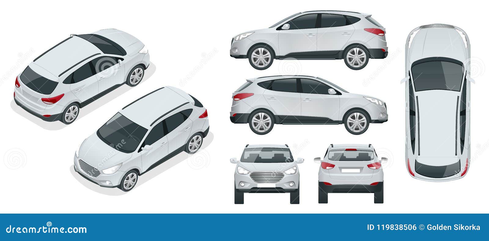 car  template on white background. compact crossover, cuv, 5-door station wagon car. template  