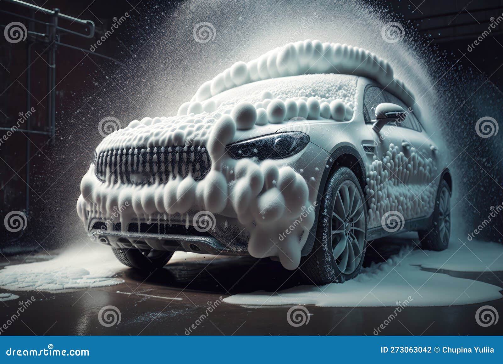 Car Wash with Foam. AI Generated Stock Illustration Illustration of