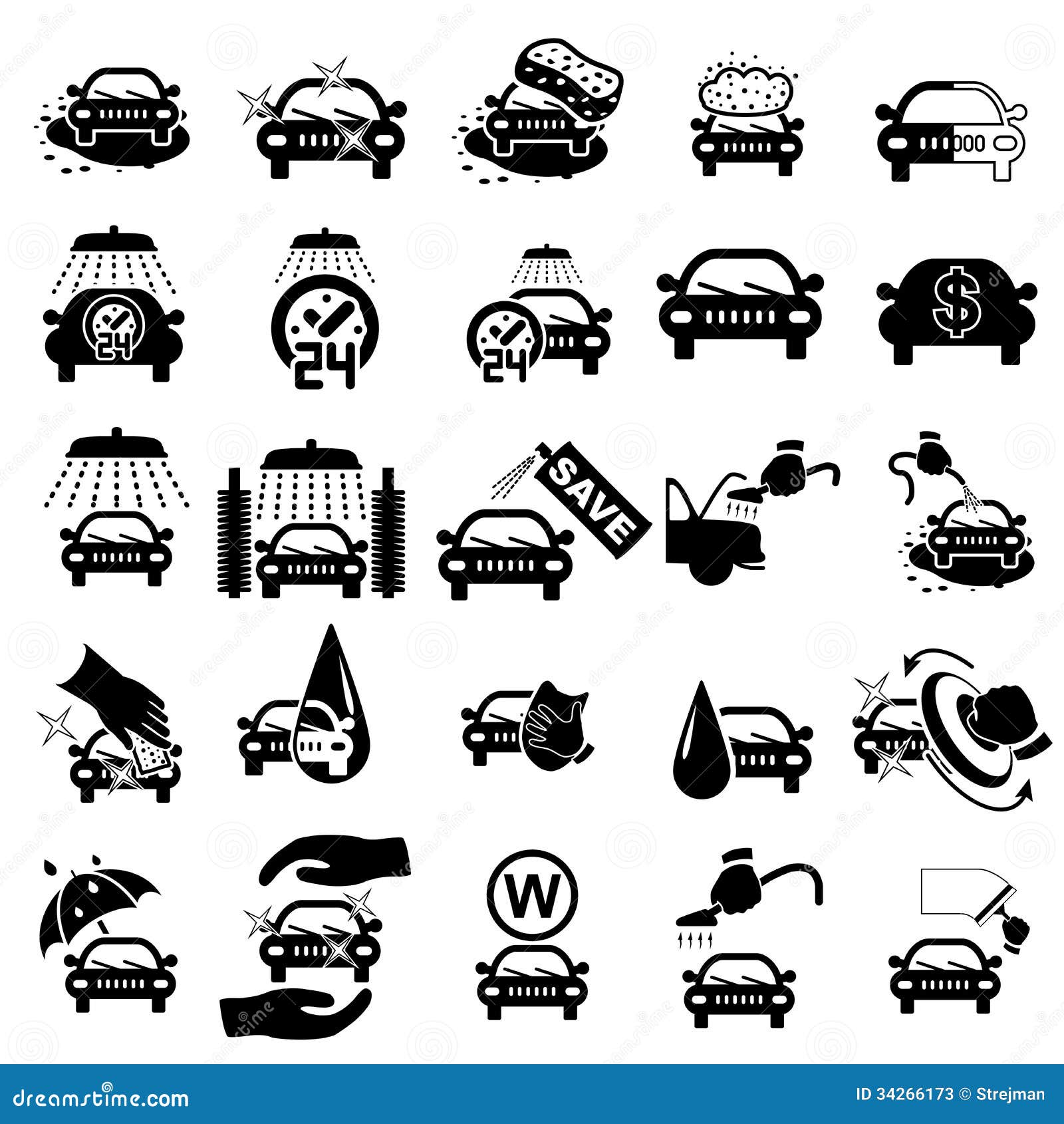 car wash icons set