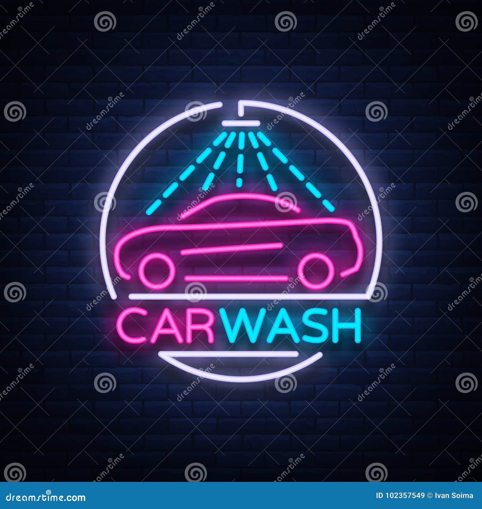 Car Wash Logo Design Emblem in Neon Style Vector Illustration ...