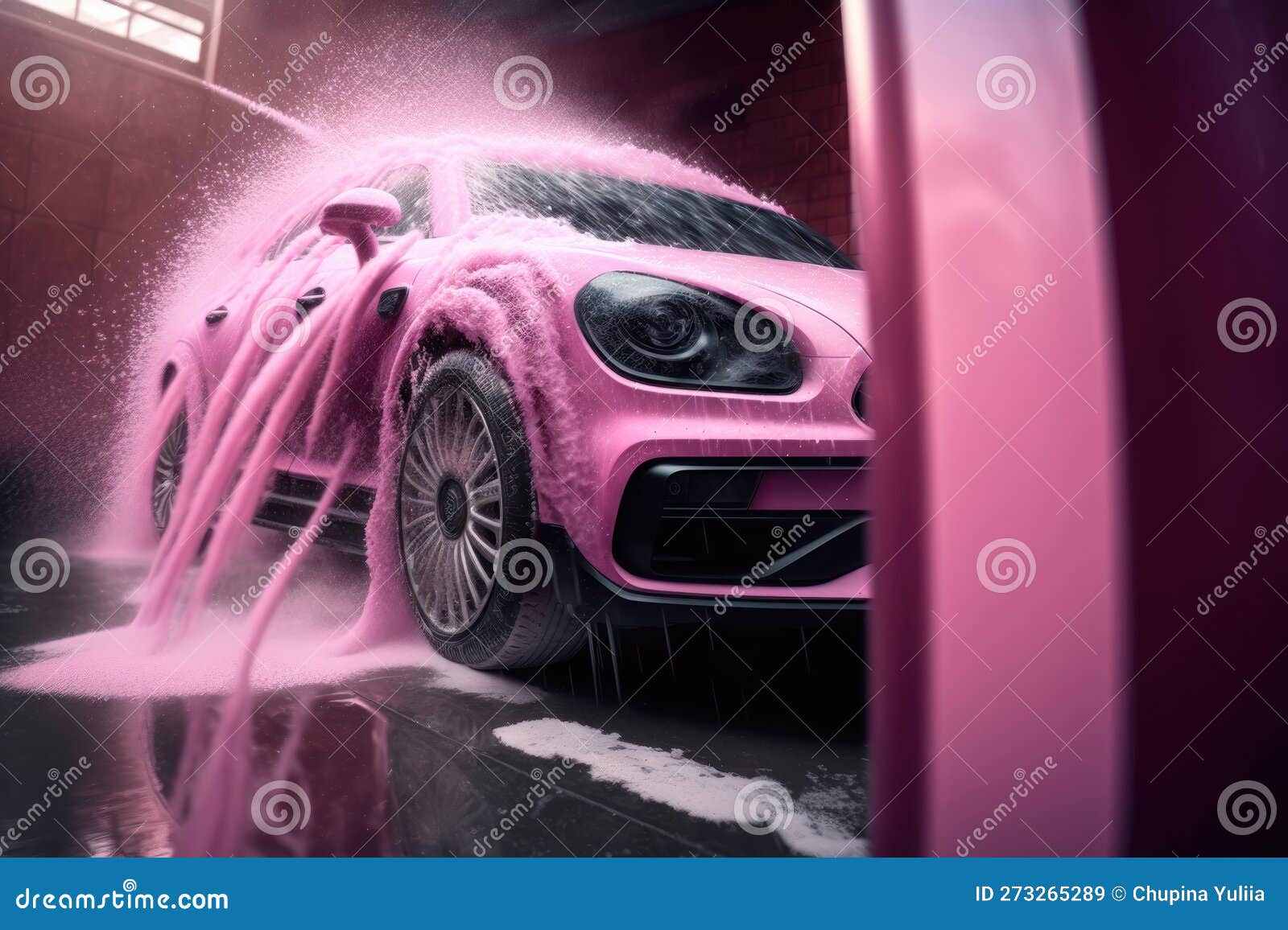 Car Wash with Pink Foam. AI Generated Stock Illustration Illustration of dirt, manual 273265289