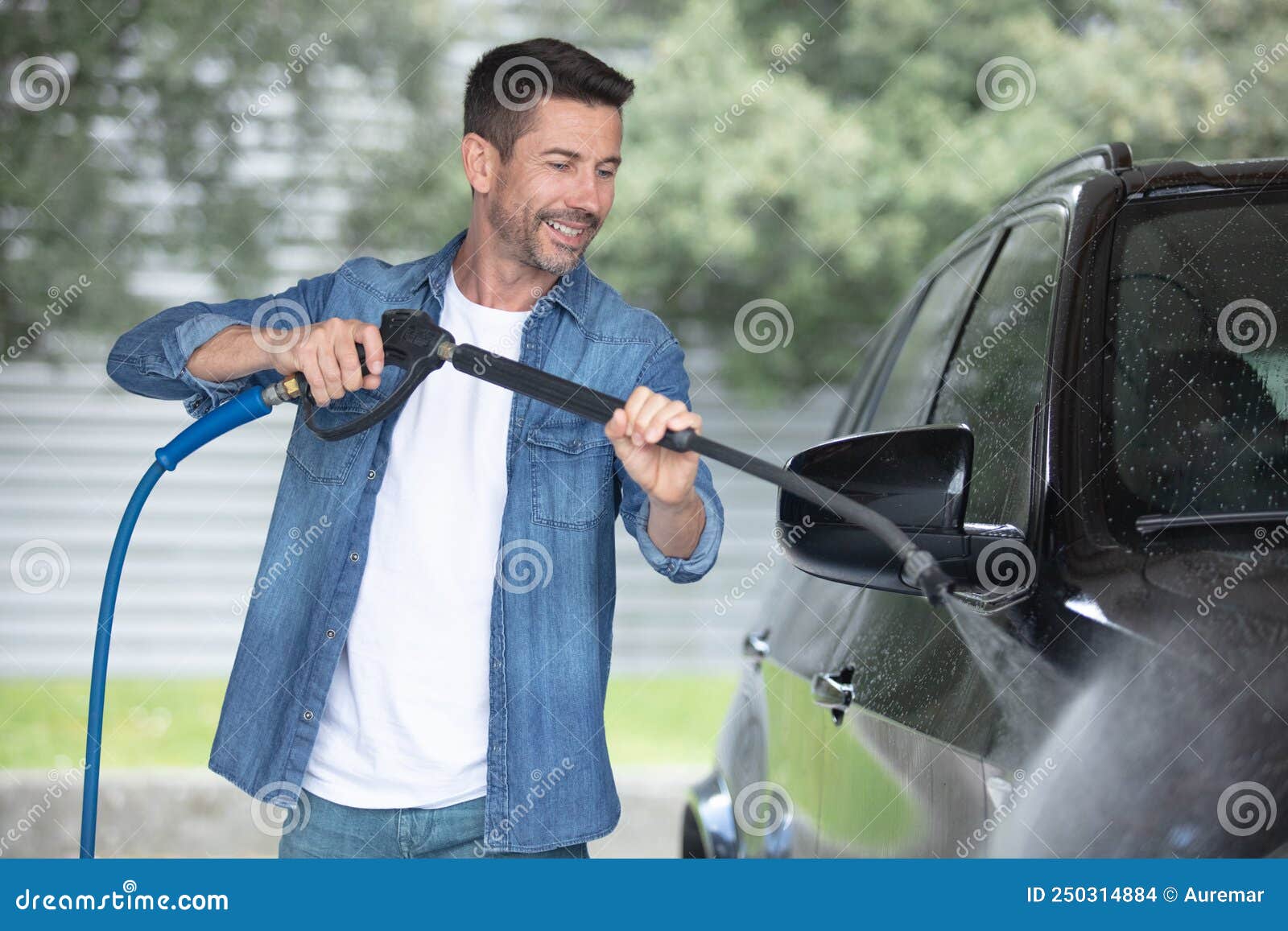 Car Wash with Pressure Washer Stock Photo Image of adult