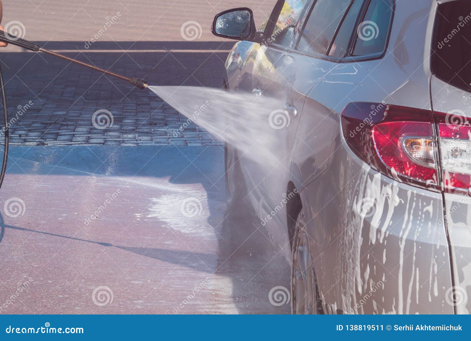 .Car Wash Selfservice. the Owner Washes His Car Stock Image Image of