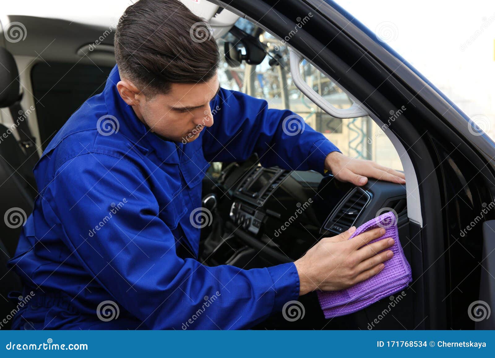 Car Wash Worker Cleaning Automobile with Rag Stock Photo Image of