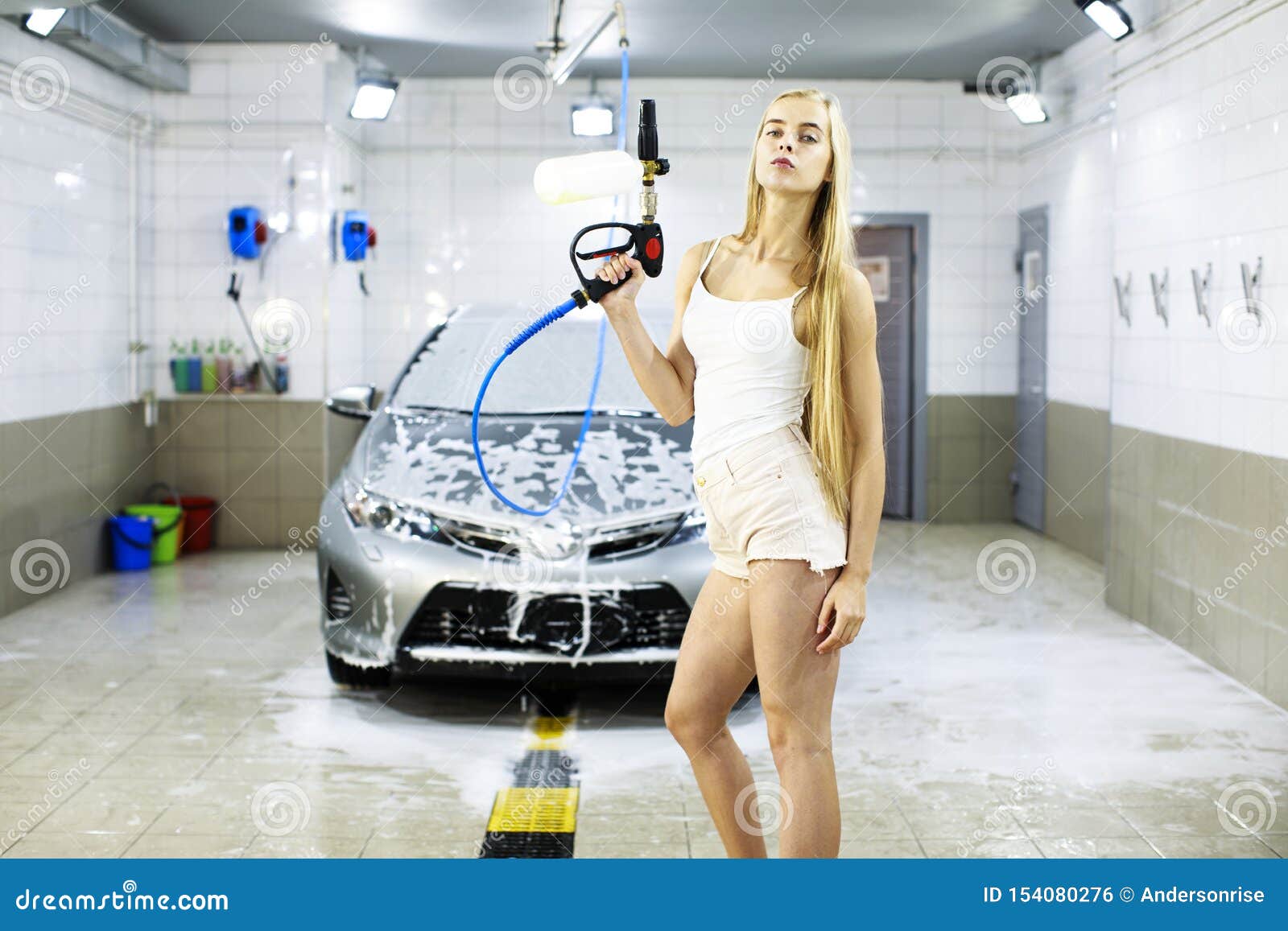 Young Woman Washes Car Stock Photo Image Of Provocative 154080276