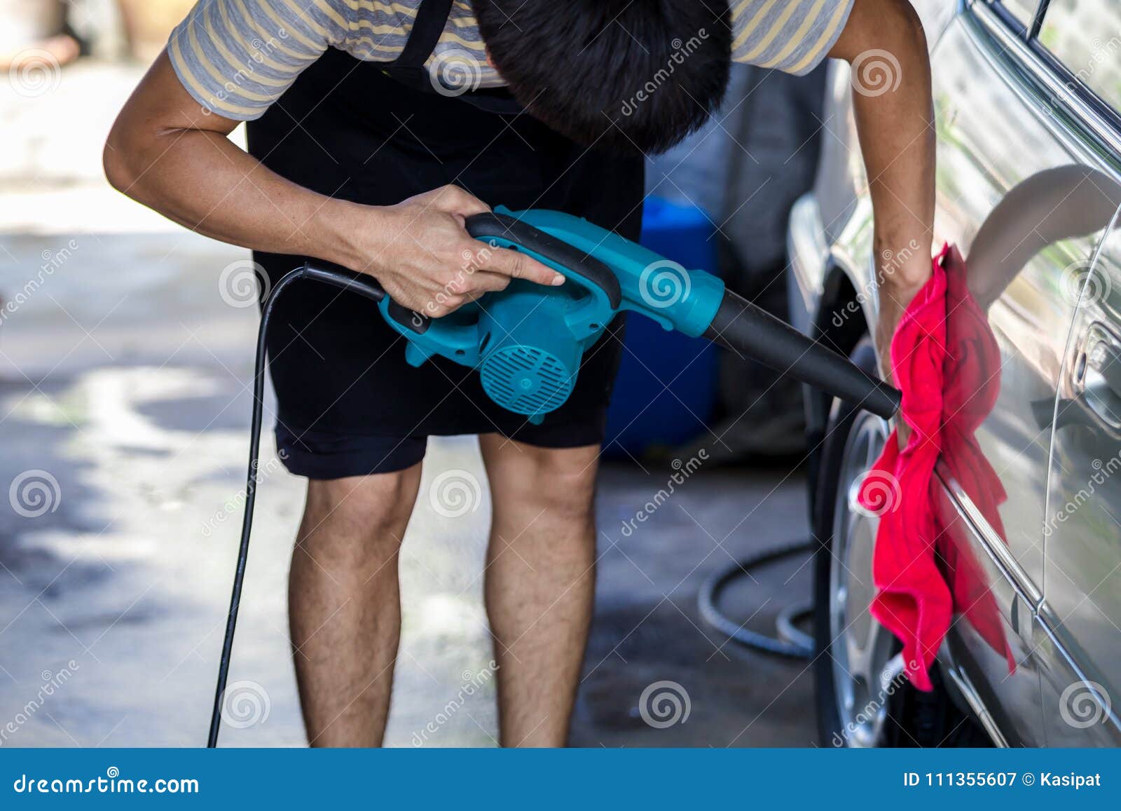 Washing And Cleaning Car In Self Service Car Wash Station. Car Washing