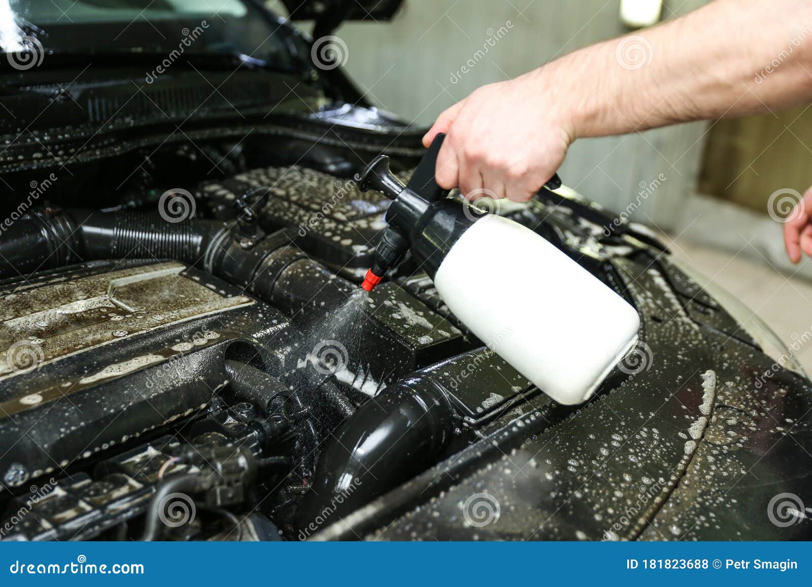 Car Washing Close-up. Engine Washing Stock Photo - Image of